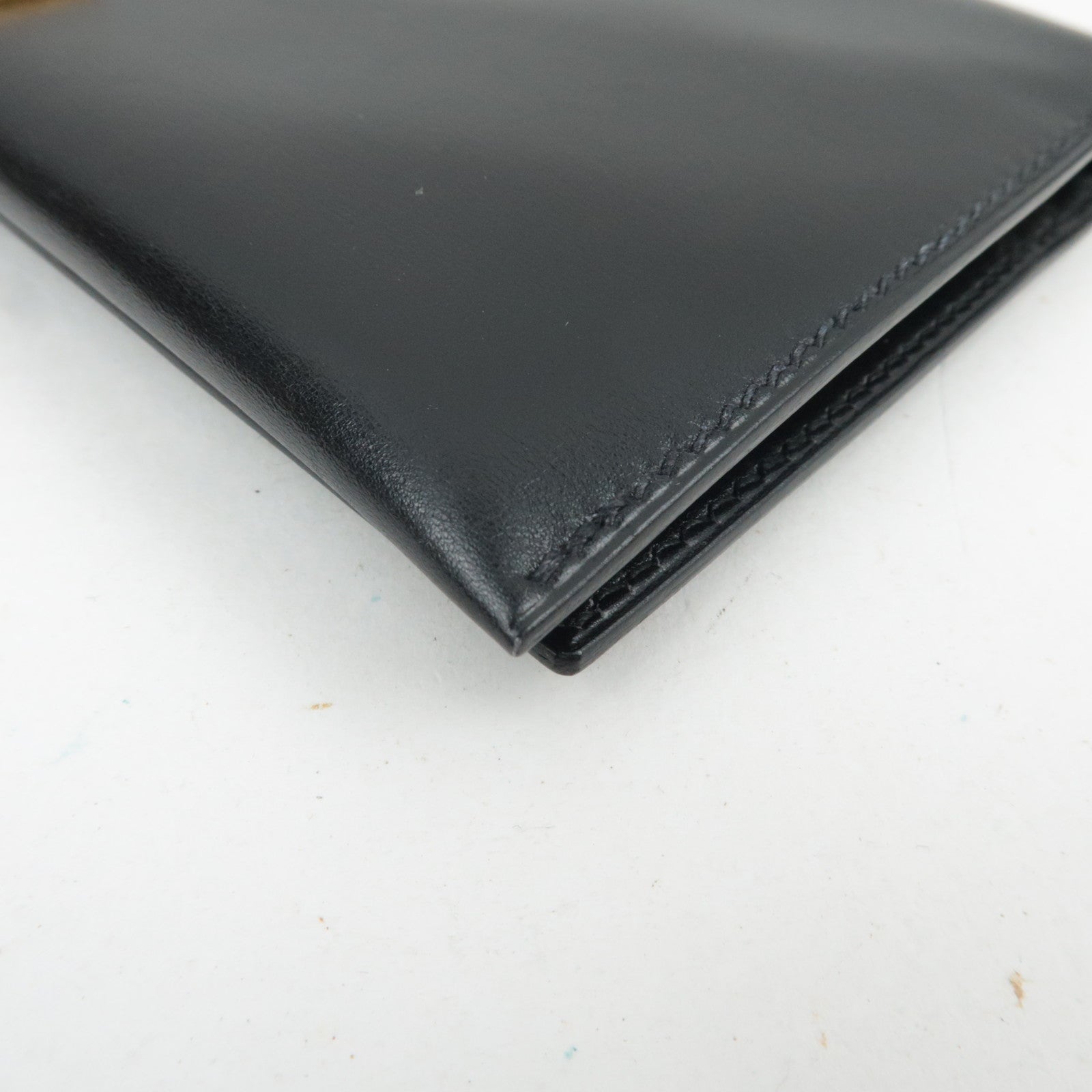 HERMES Bearn Long Wallet 〇V Stamp (1992) Box Calf Black Gold HDW