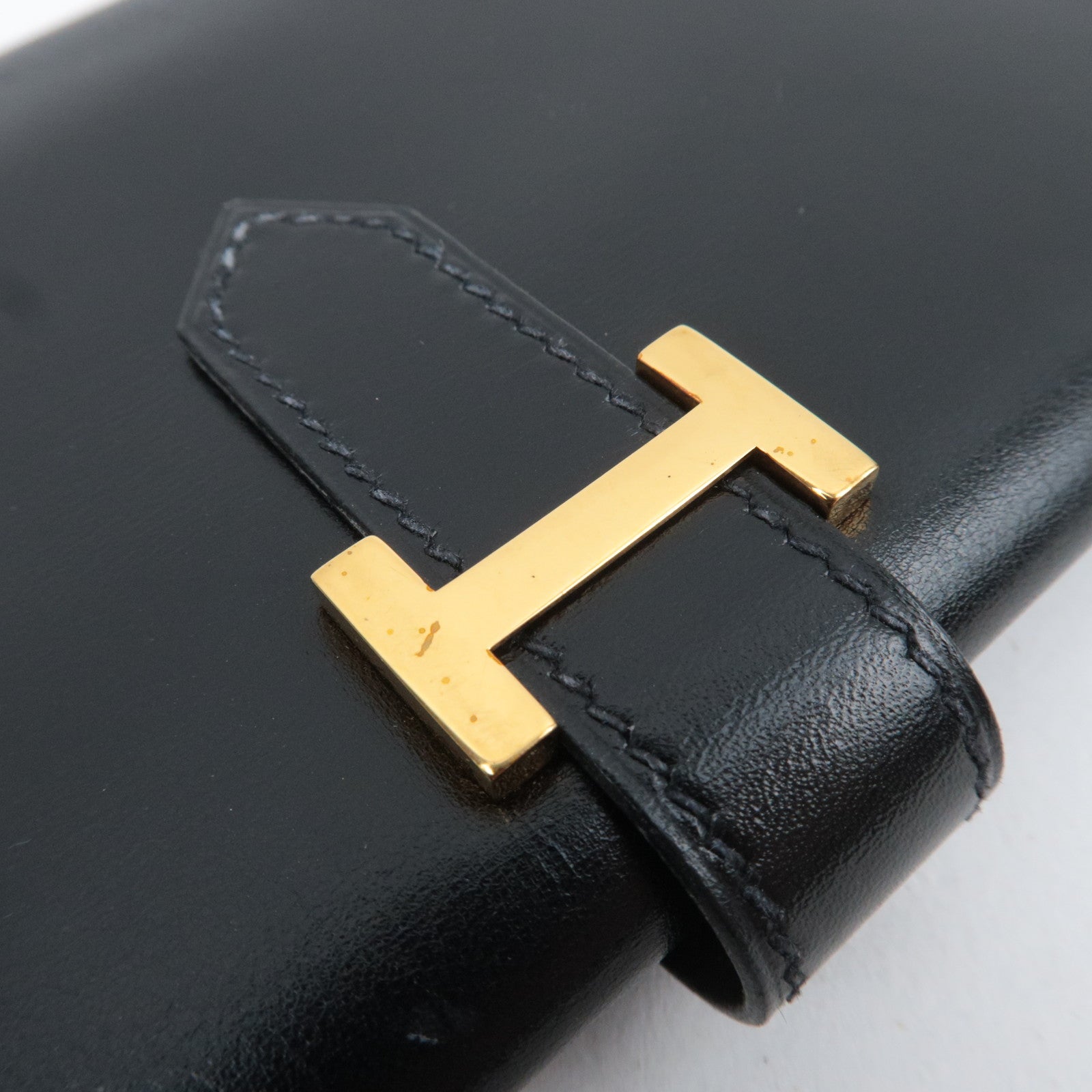 HERMES Bearn Long Wallet 〇V Stamp (1992) Box Calf Black Gold HDW
