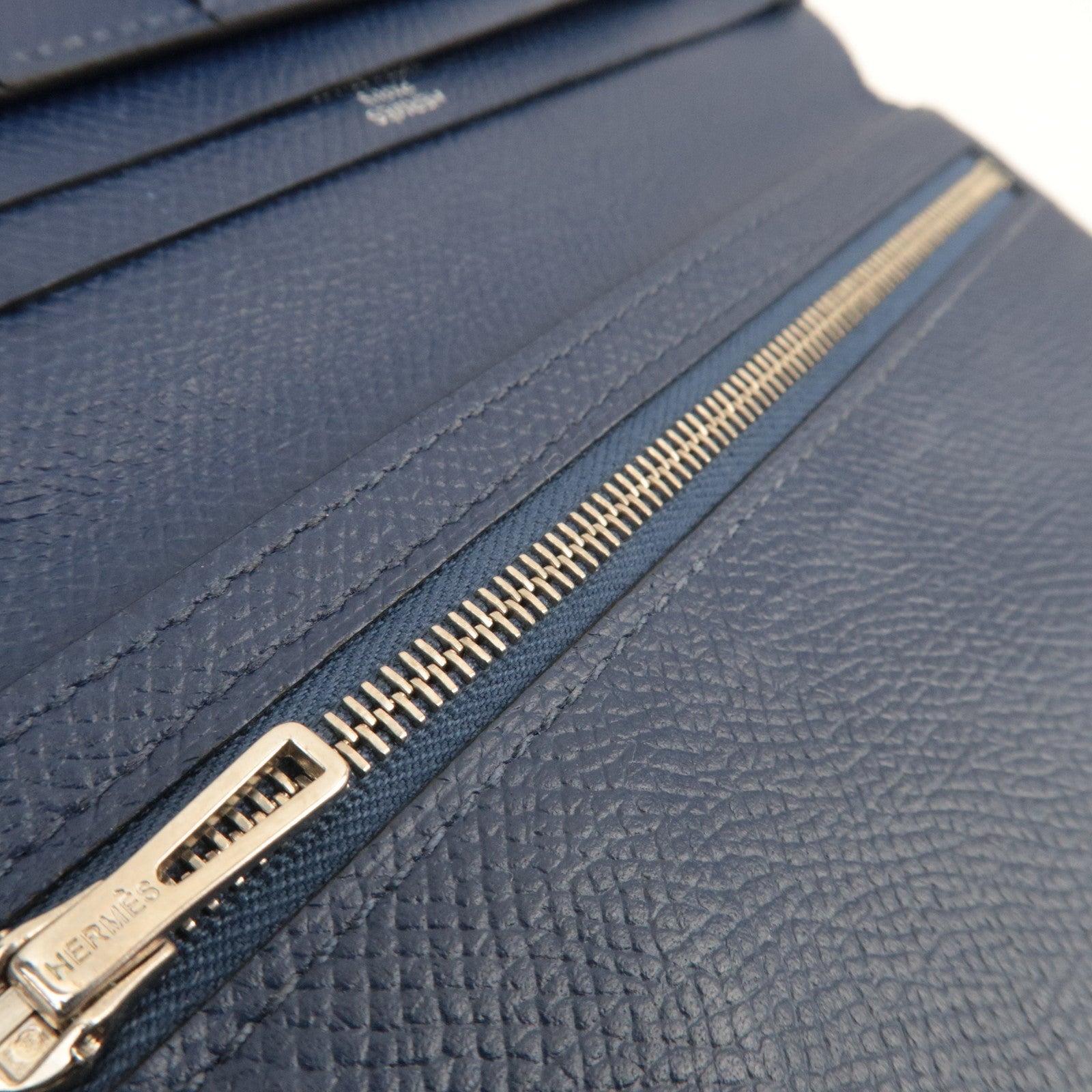 HERMES Bearn Soufflet Bicolor Long Wallet Veau Epsom Blue