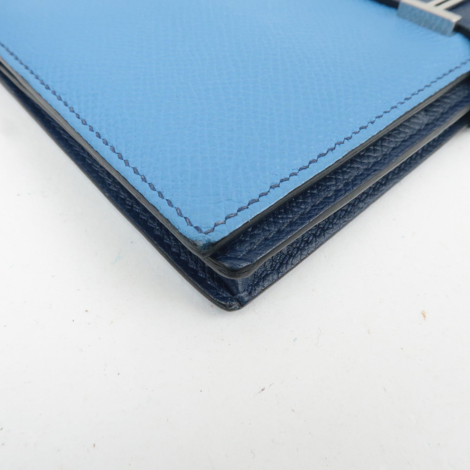 HERMES Bearn Soufflet Bicolor Long Wallet Veau Epsom Blue