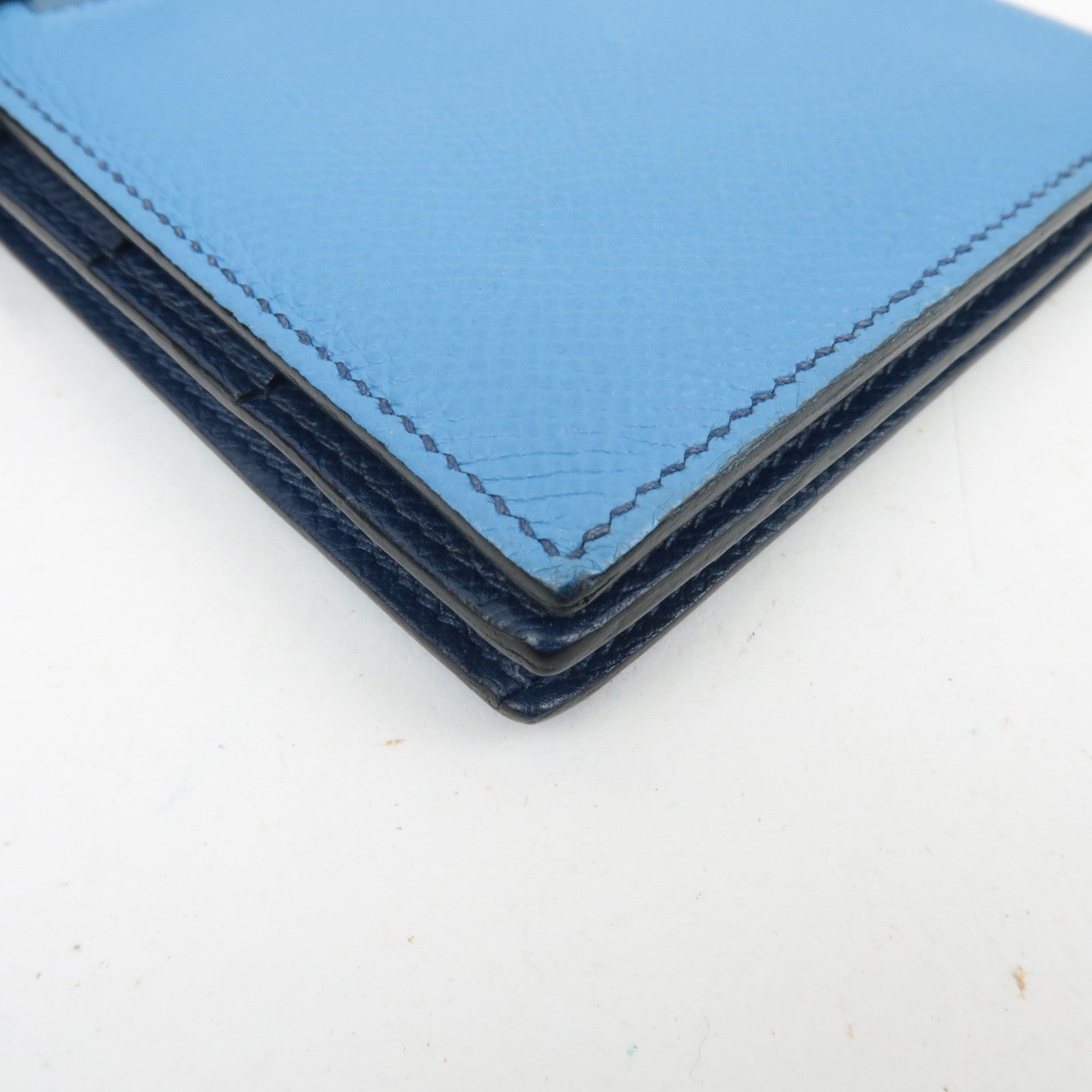 HERMES Bearn Soufflet Bicolor Long Wallet Veau Epsom Blue