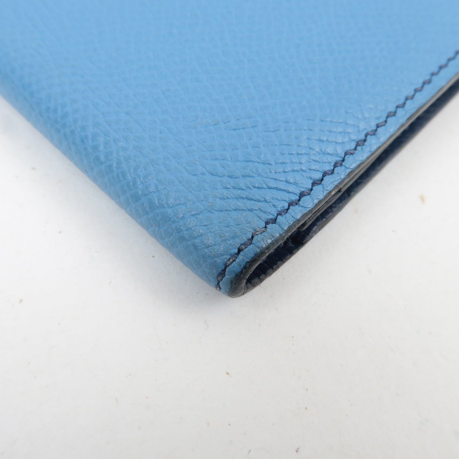 HERMES Bearn Soufflet Bicolor Long Wallet Veau Epsom Blue