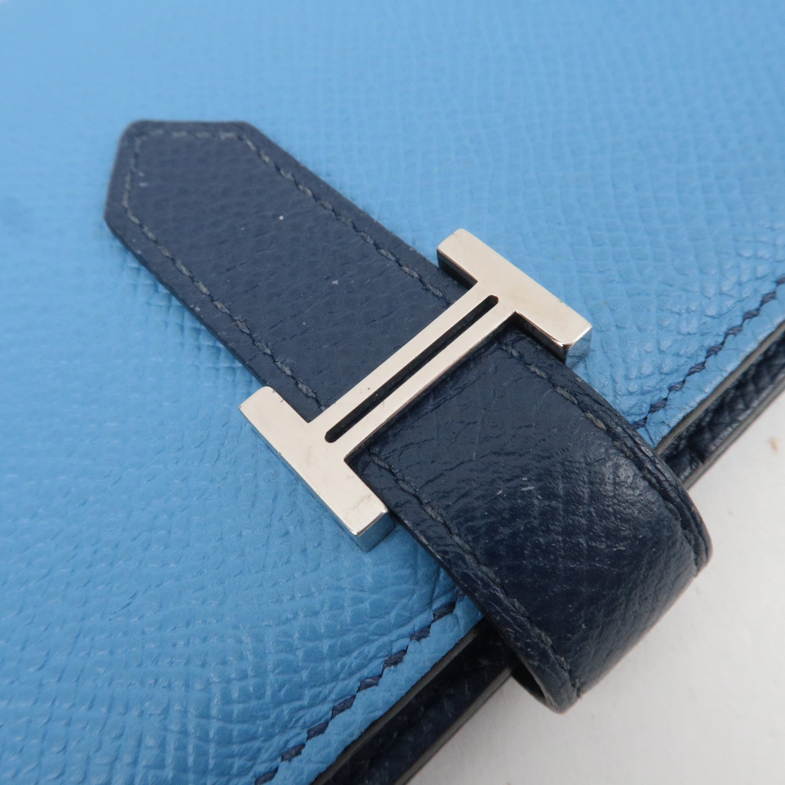 HERMES Bearn Soufflet Bicolor Long Wallet Veau Epsom Blue