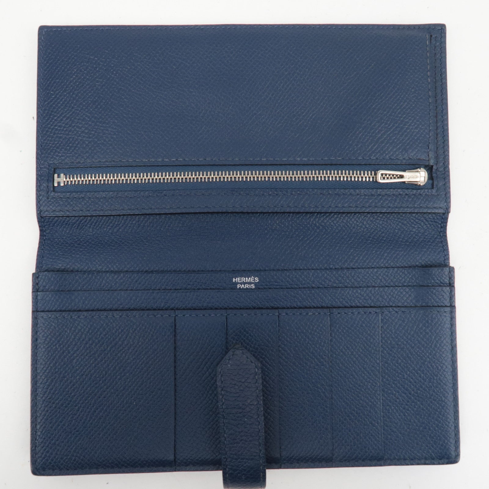 HERMES Bearn Soufflet Bicolor Long Wallet Veau Epsom Blue