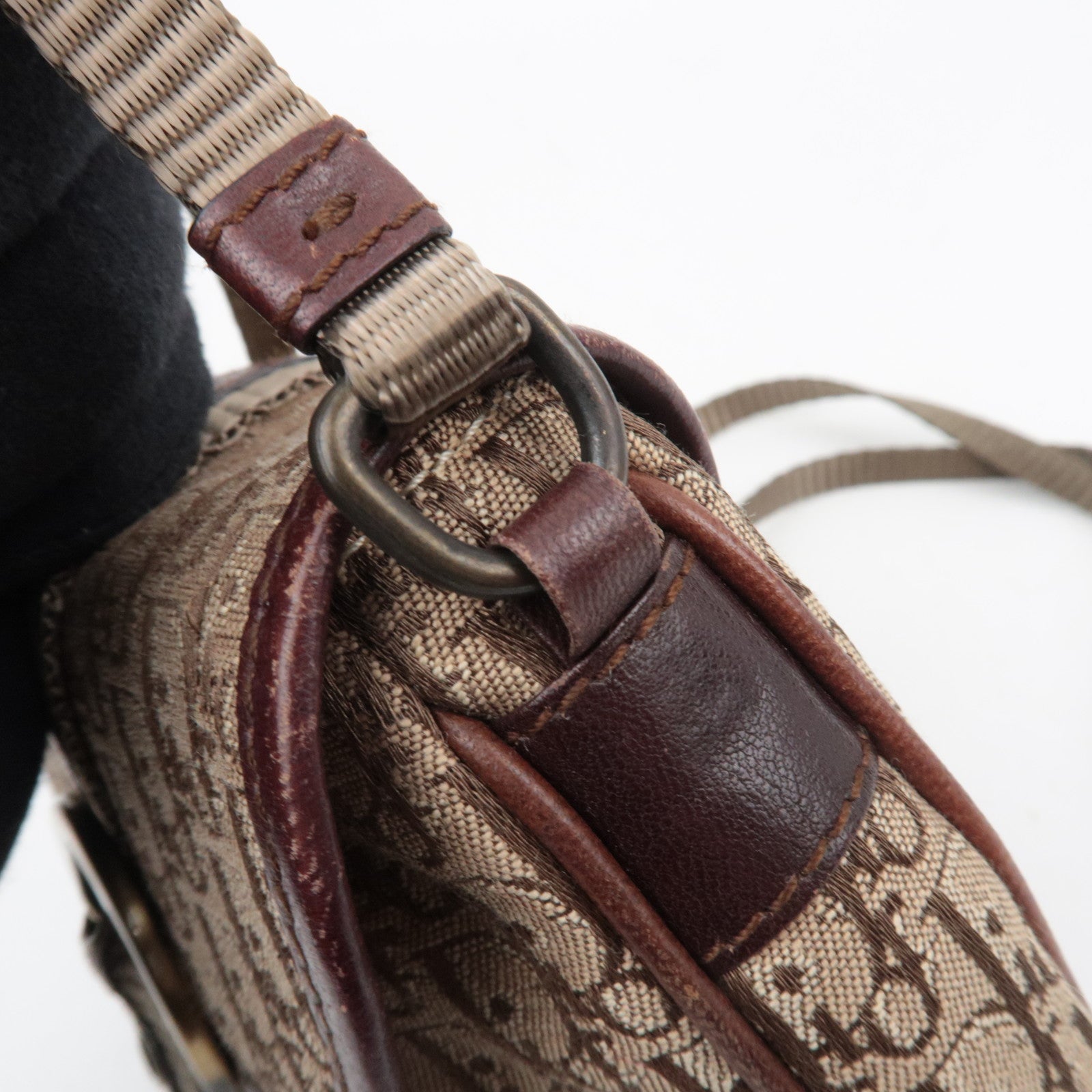 Christian Dior Trotter Canvas Leather Mini Shoulder Bag Beige Brown