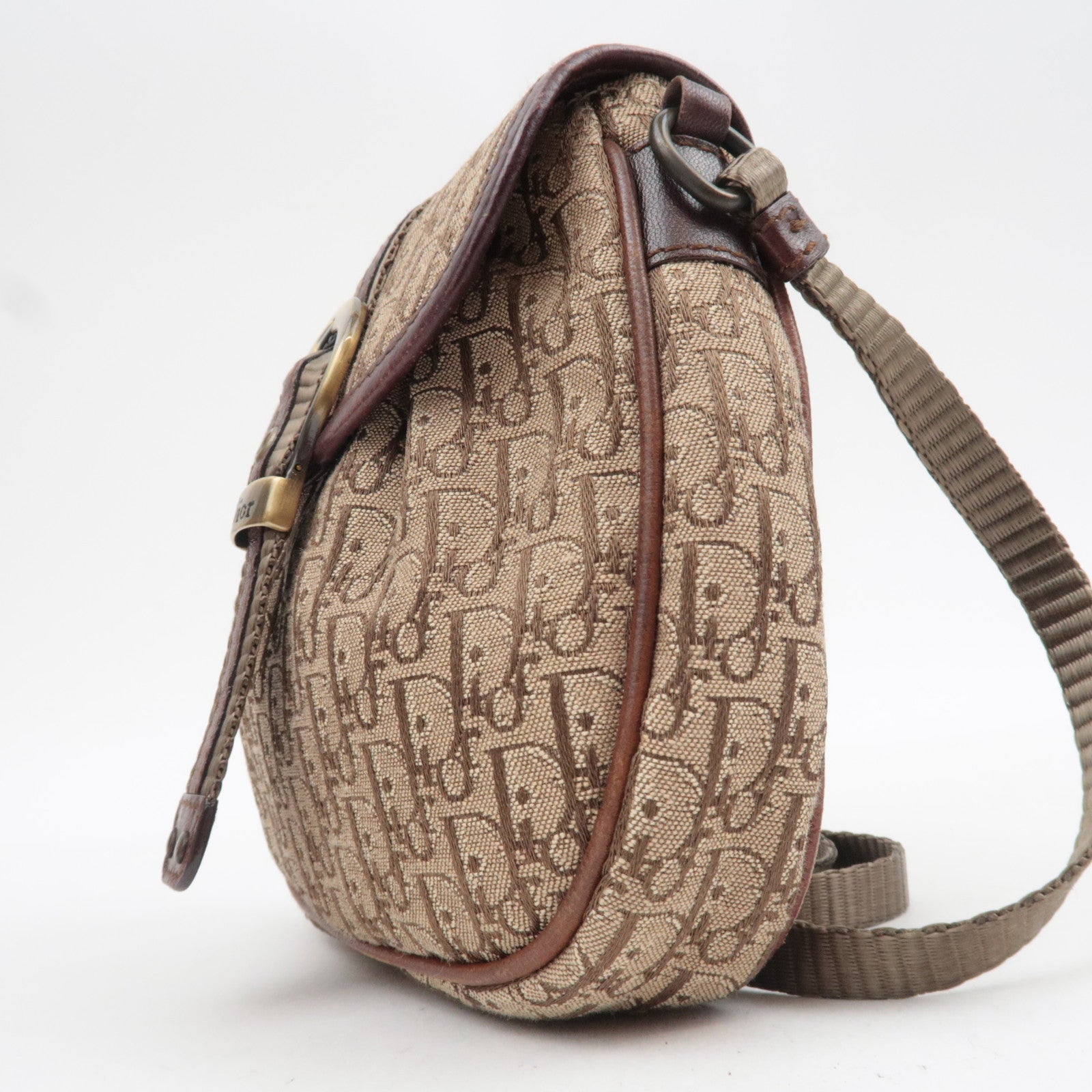 Christian Dior Trotter Canvas Leather Mini Shoulder Bag Beige Brown