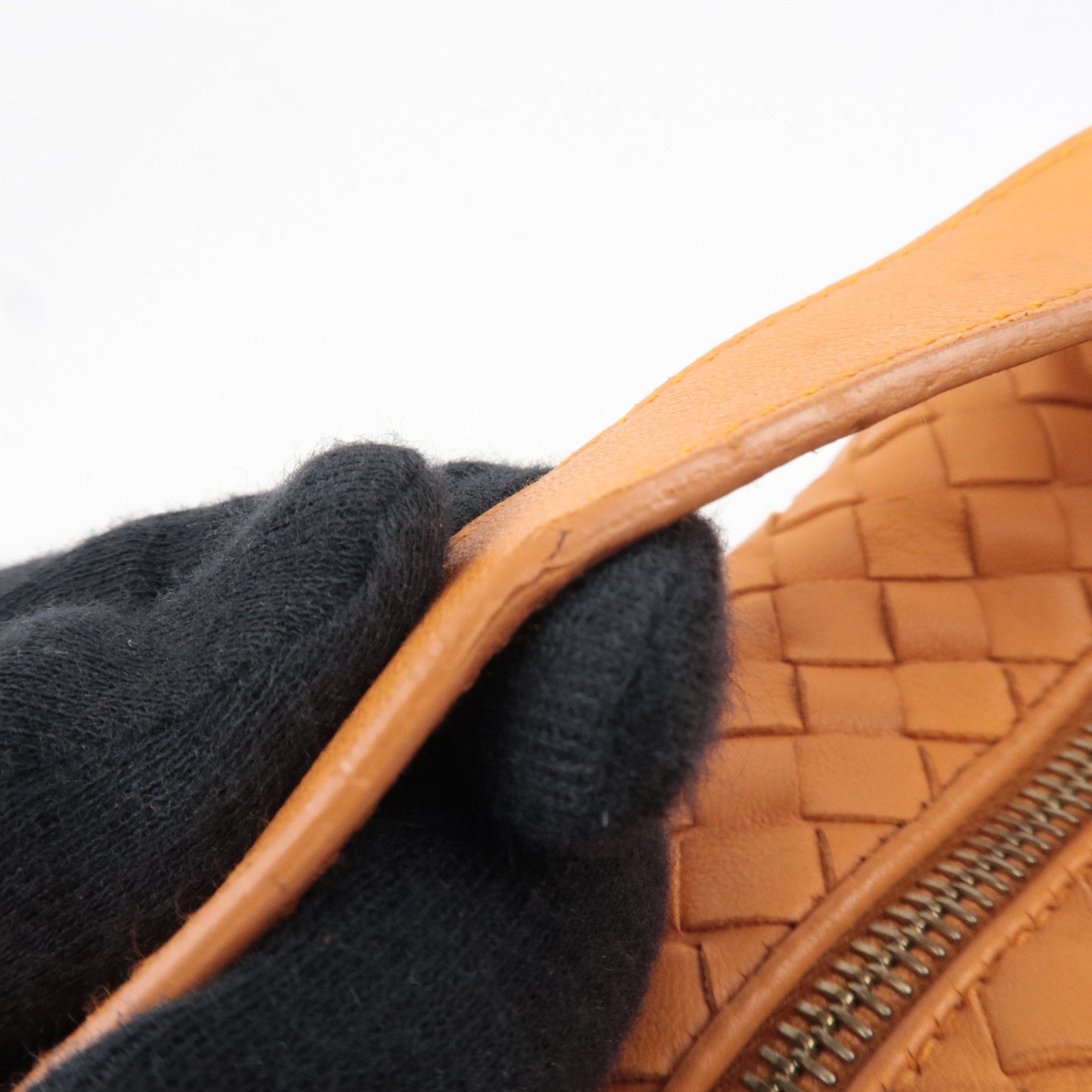 BOTTEGA VENETA Intrecciato Leather Handle Handbag Orange 114087