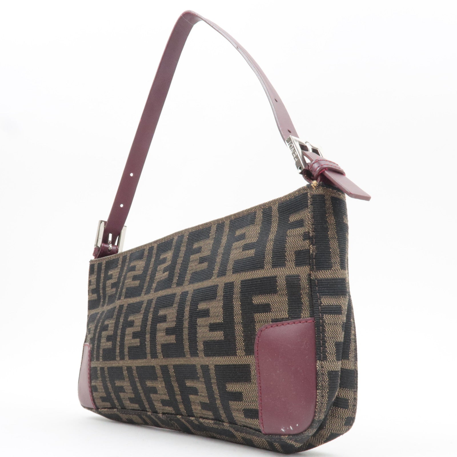 FENDI Zucca Shoulder Bag Canvas Leather Brown BR207