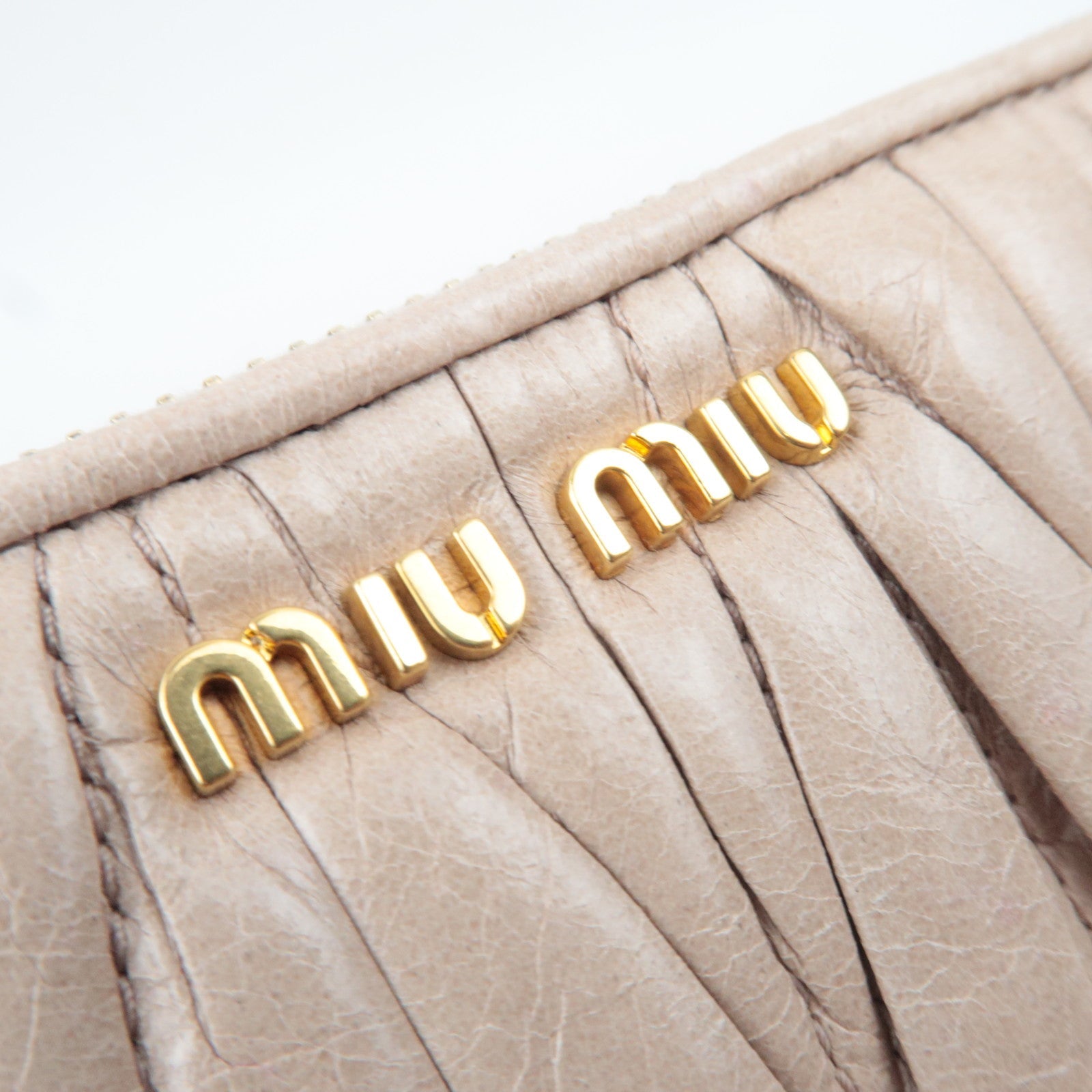 MIU MIU Matelasse Leather Clutch Bag Beige 5N1455 *G card