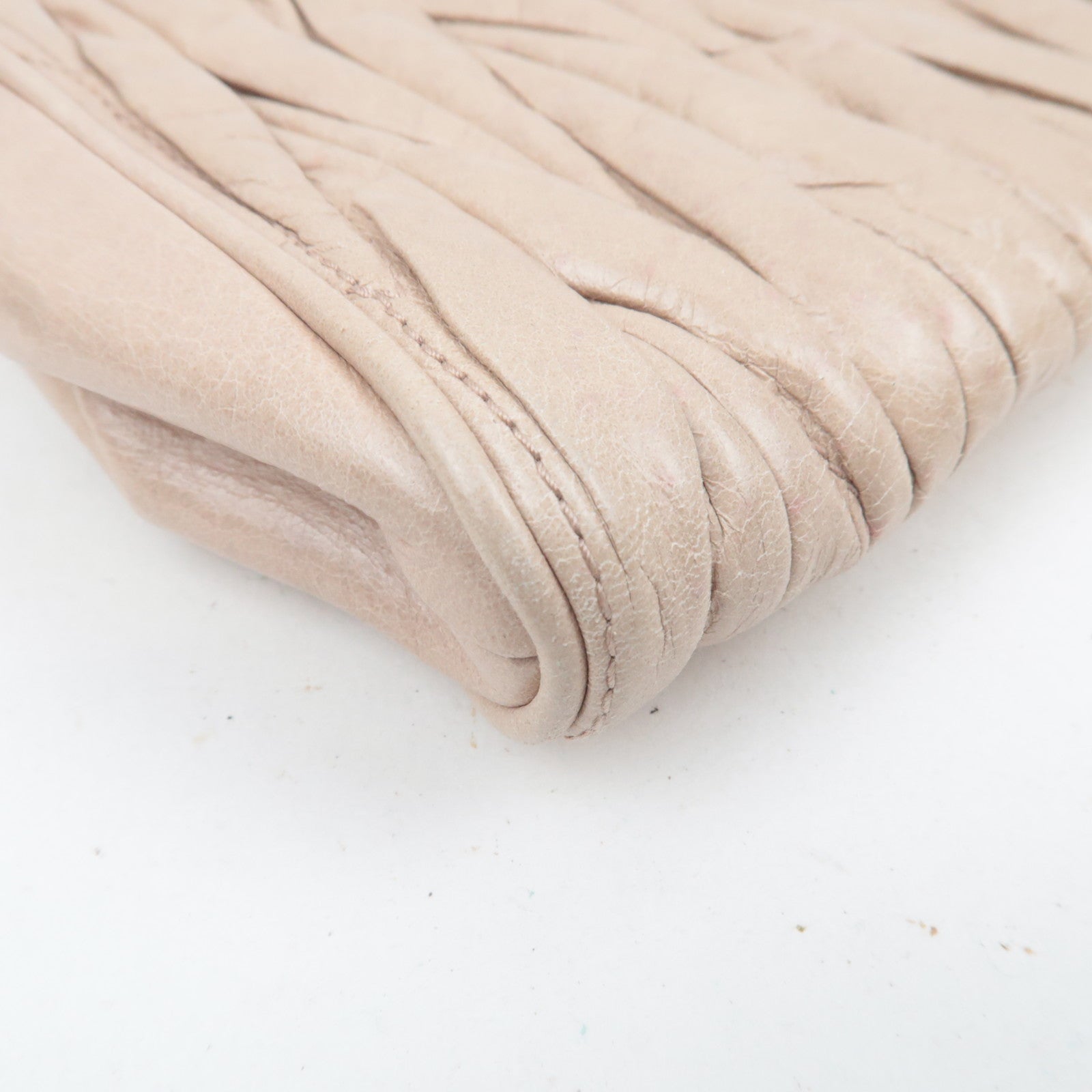 MIU MIU Matelasse Leather Clutch Bag Beige 5N1455 *G card