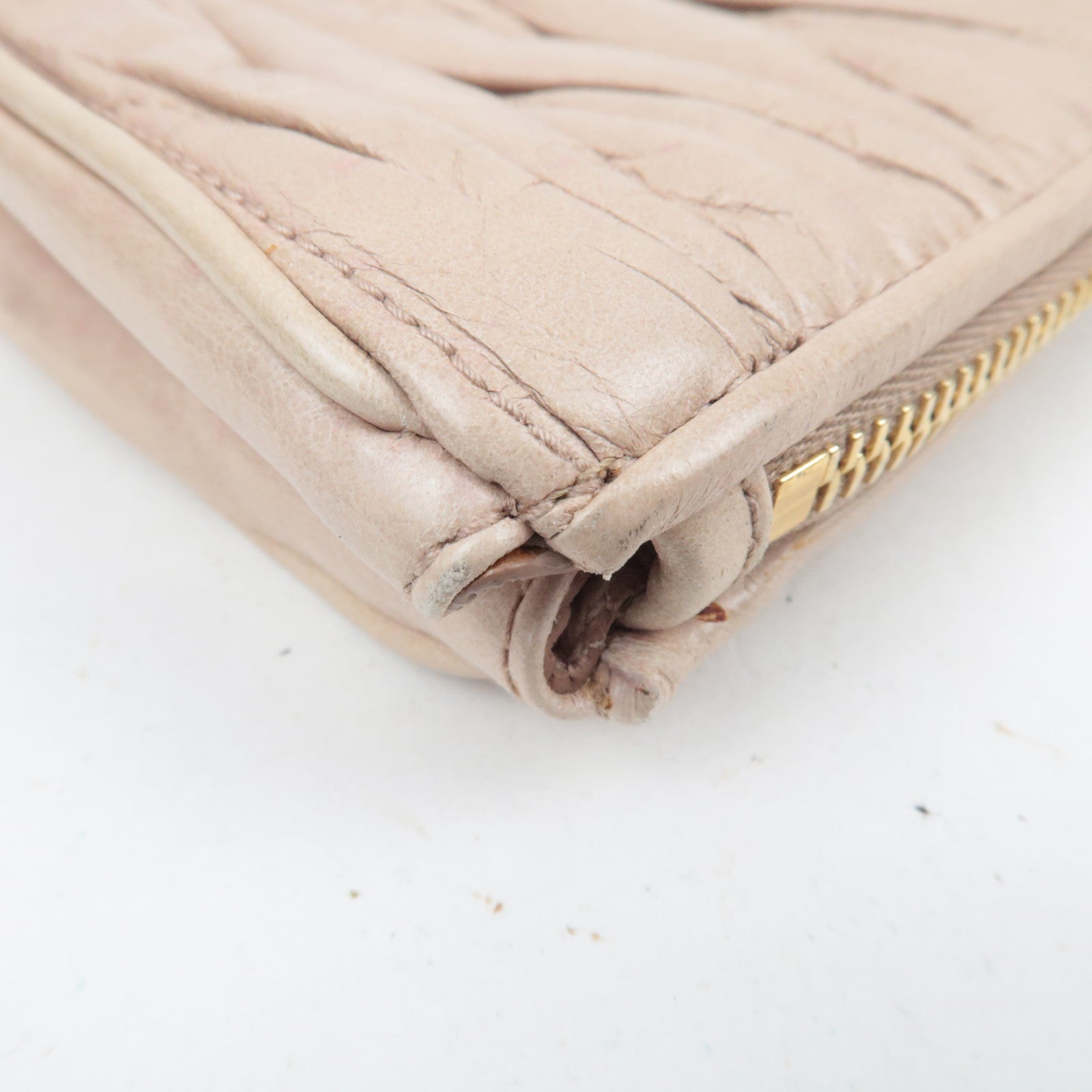 MIU MIU Matelasse Leather Clutch Bag Beige 5N1455 *G card