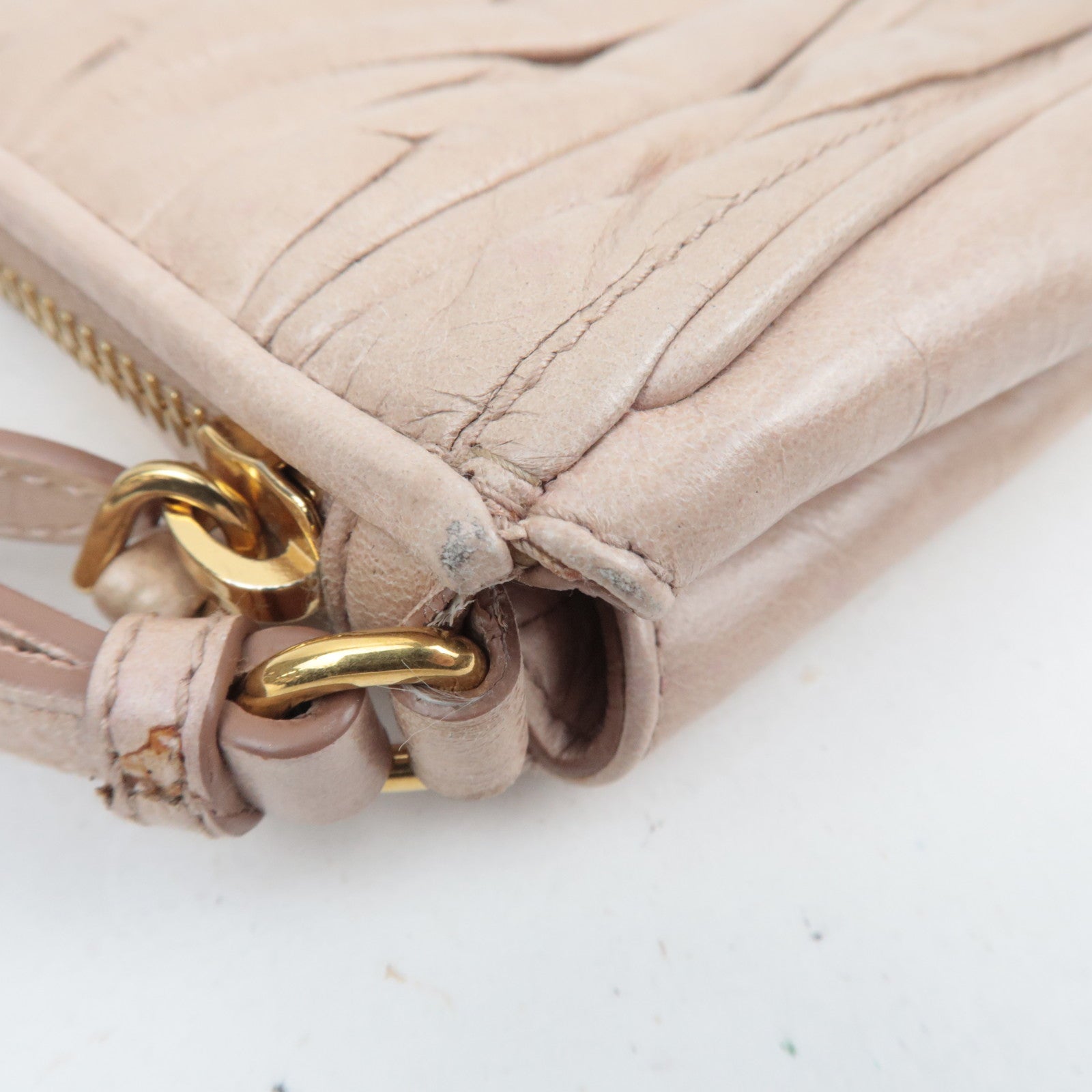 MIU MIU Matelasse Leather Clutch Bag Beige 5N1455 *G card