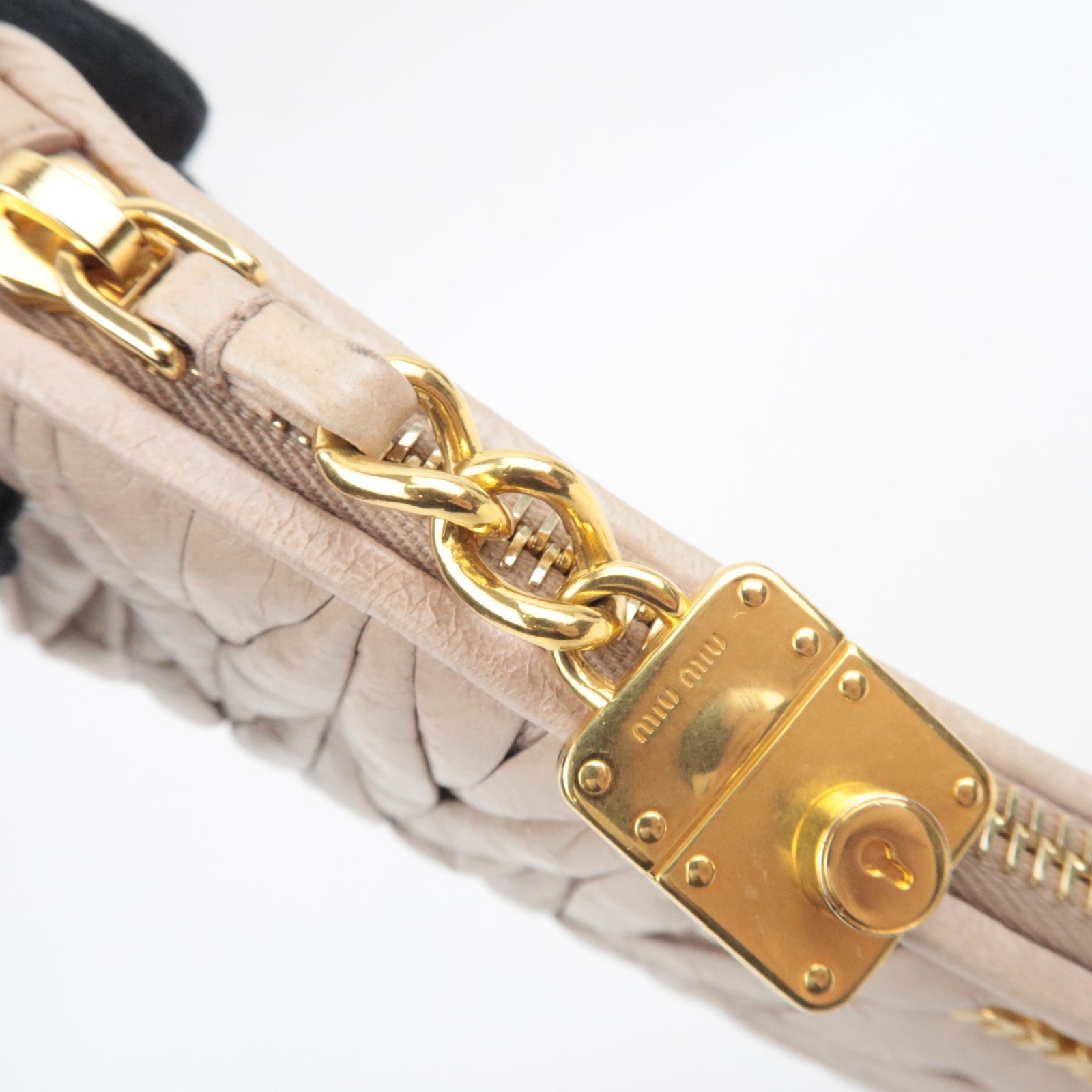 MIU MIU Matelasse Leather Clutch Bag Beige 5N1455 *G card