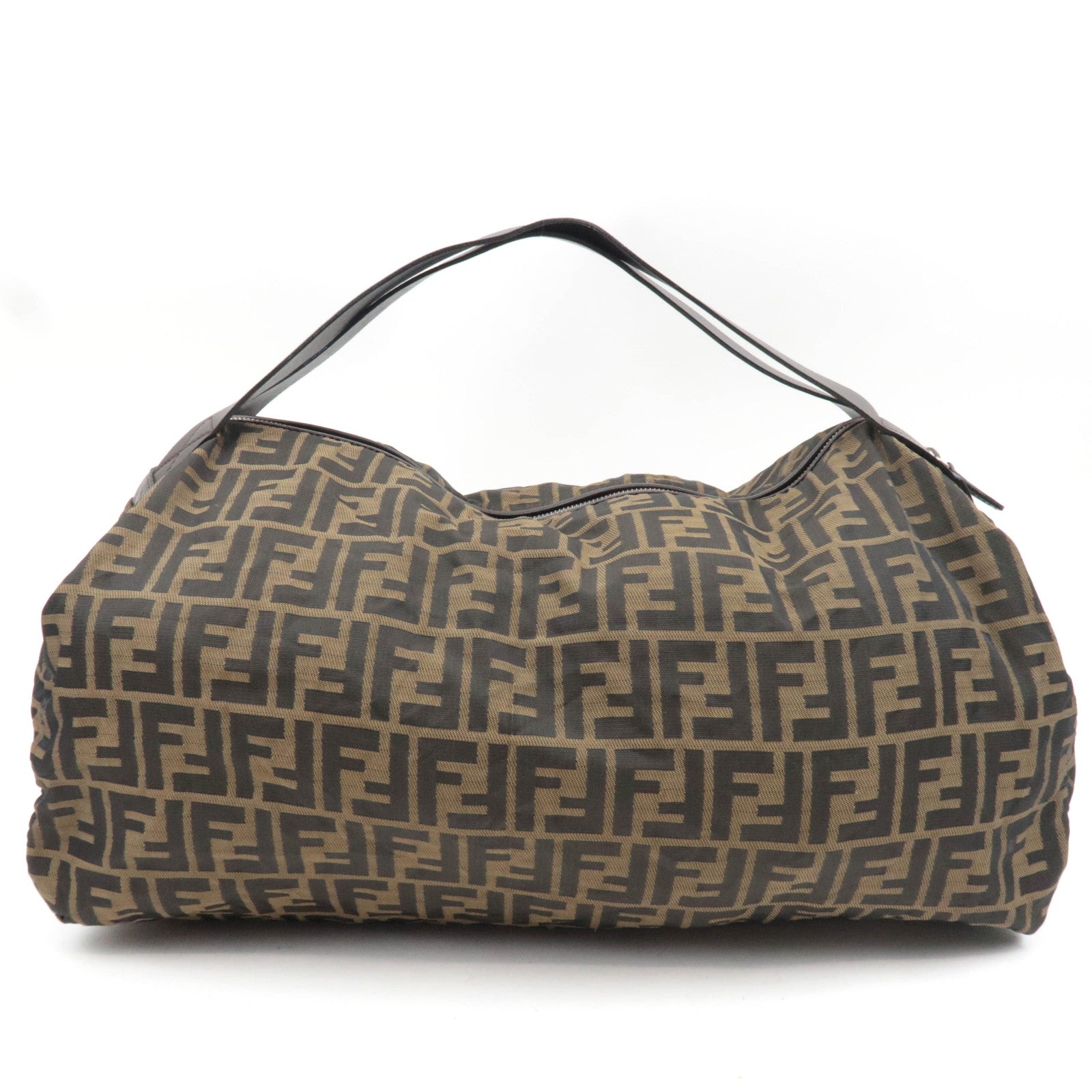 FENDI Zucca Canvas Leather Boston Bag Brown