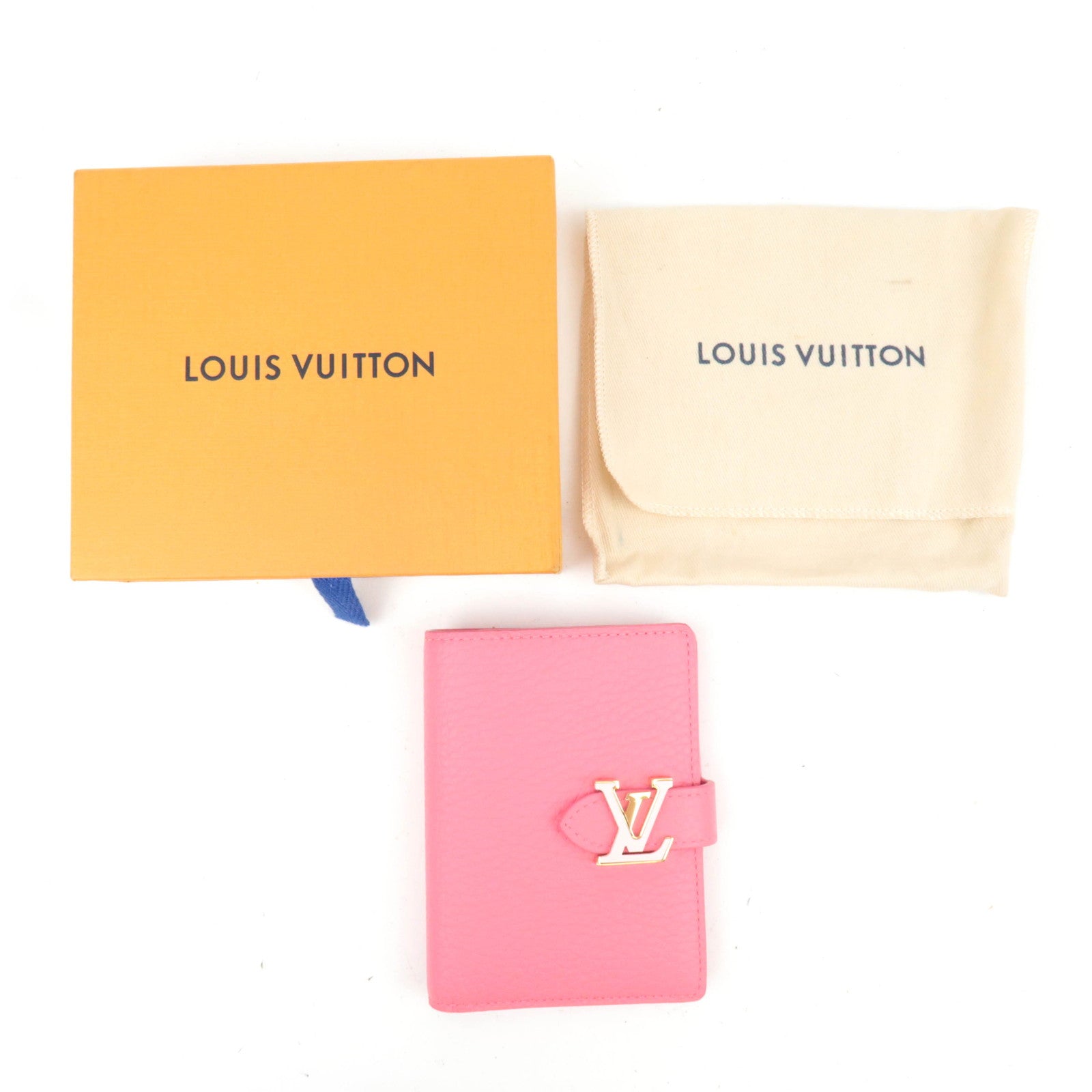 Louis Vuitton Vertical Compact Wallet Taurillon Leather Fuchsia M82461 *Box, Dust bag
