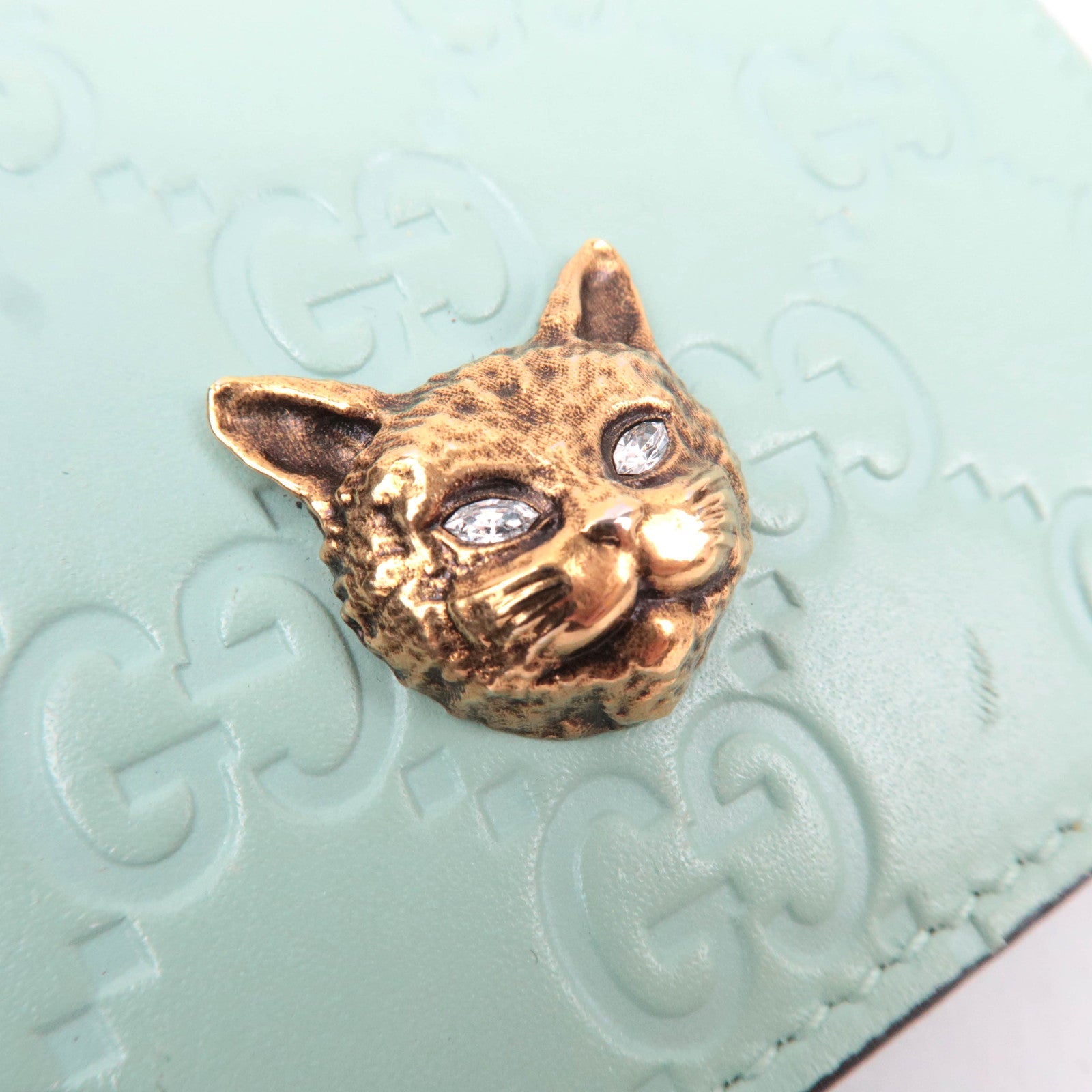 GUCCI Guccissima Linea Cat Bifold Wallet Japan Limited Light Green 548057 *Box, Dust bag