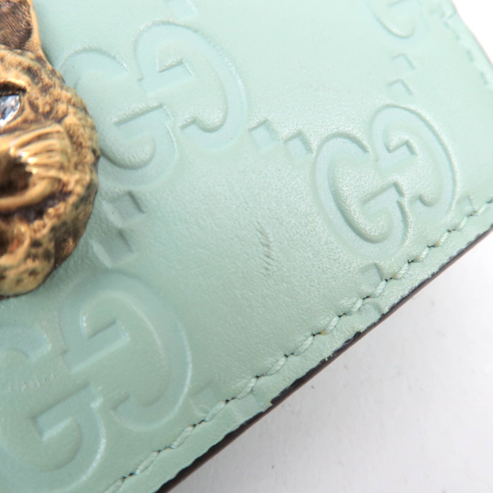 GUCCI Guccissima Linea Cat Bifold Wallet Japan Limited Light Green 548057 *Box, Dust bag