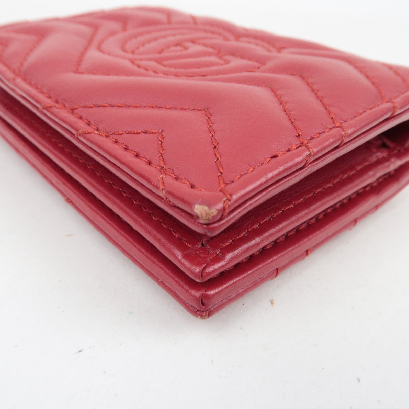 GUCCI GG Marmont Bifold Wallet Leather Red 466492 *Box, Dust bag