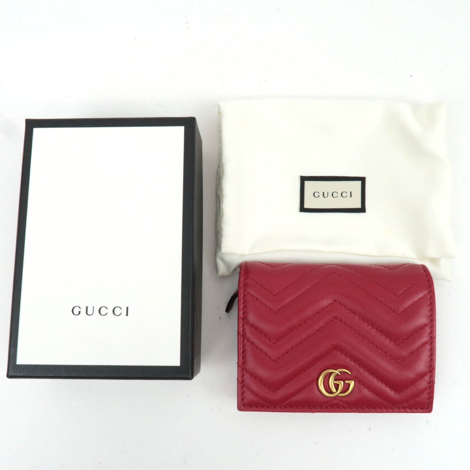 GUCCI GG Marmont Bifold Wallet Leather Red 466492 *Box, Dust bag