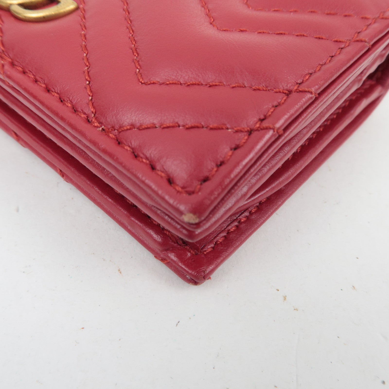 GUCCI GG Marmont Bifold Wallet Leather Red 466492 *Box, Dust bag