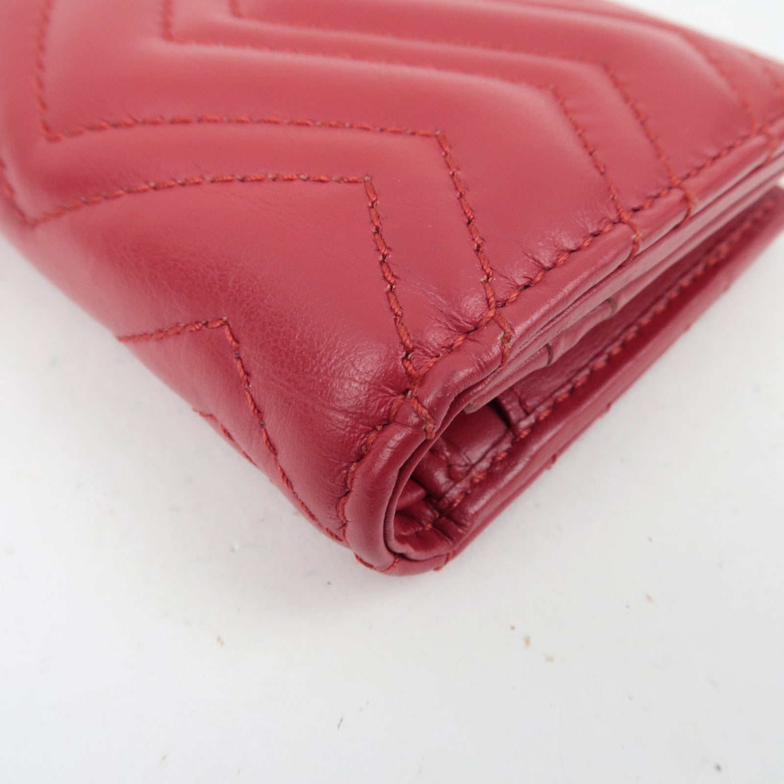 GUCCI GG Marmont Bifold Wallet Leather Red 466492 *Box, Dust bag