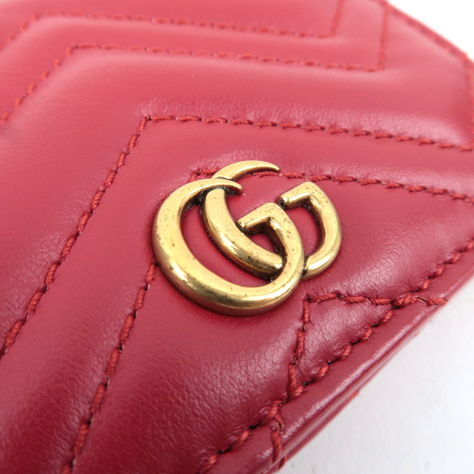 GUCCI GG Marmont Bifold Wallet Leather Red 466492 *Box, Dust bag