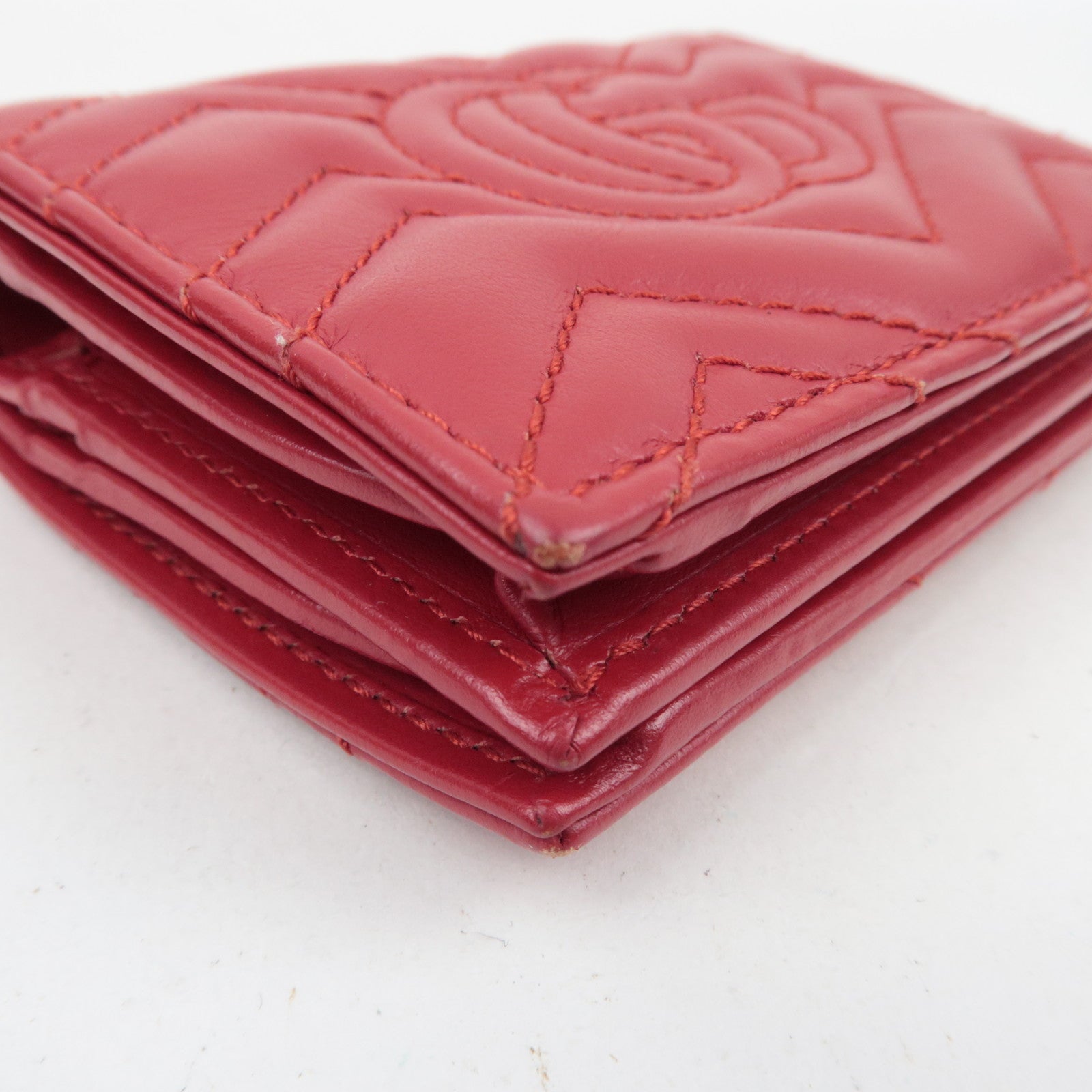 GUCCI GG Marmont Bifold Wallet Leather Red 466492 *Box, Dust bag