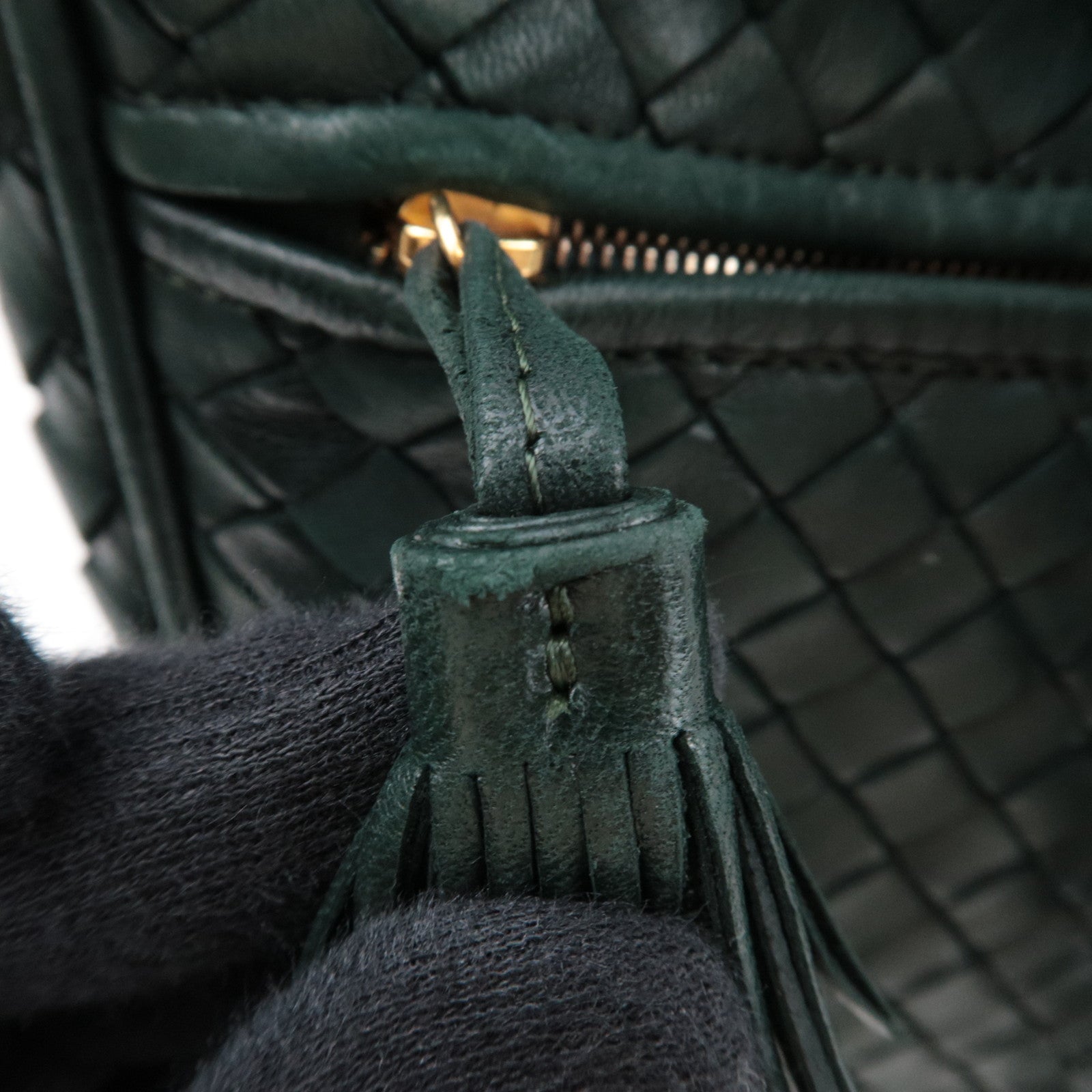 BOTTEGA VENETA Intrecciato Leather Shoulder Bag Dark Green