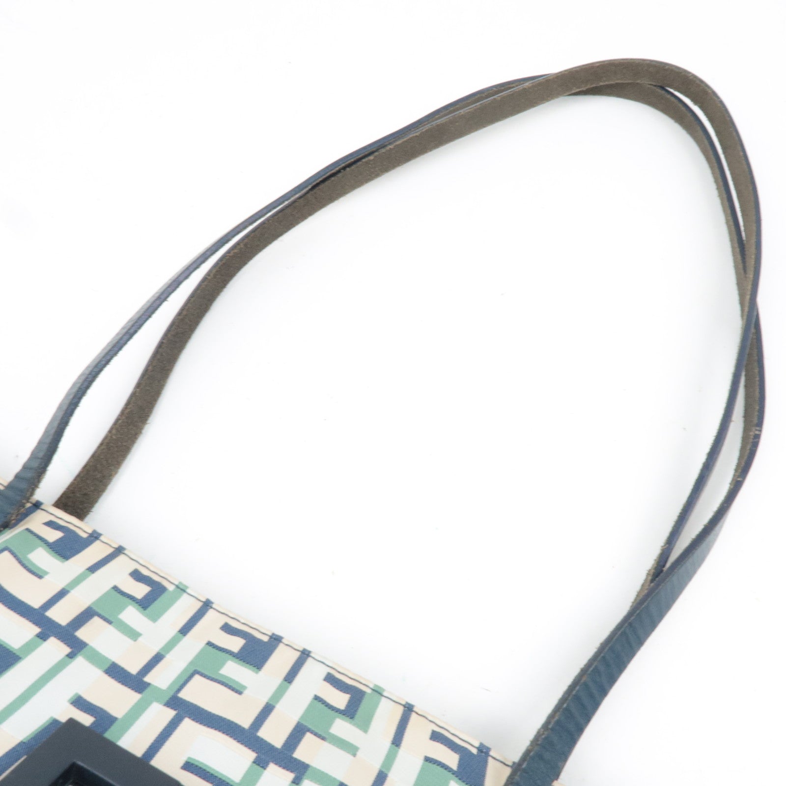 FENDI Zucca Tote Bag Nylon Leather Beige Green Navy