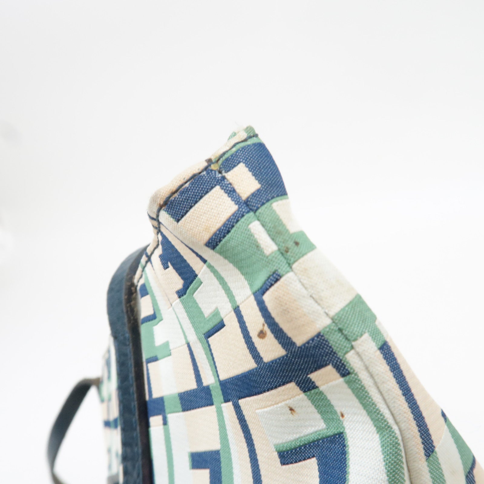 FENDI Zucca Tote Bag Nylon Leather Beige Green Navy