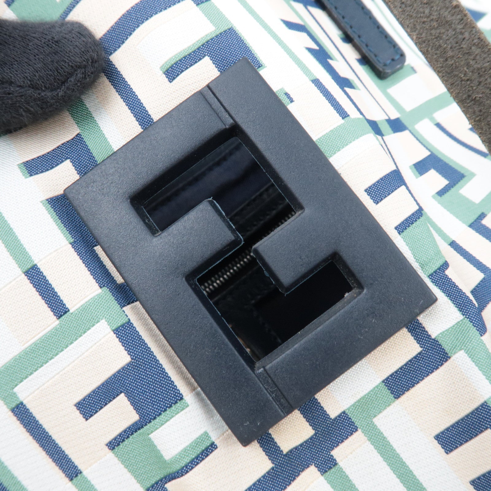 FENDI Zucca Tote Bag Nylon Leather Beige Green Navy