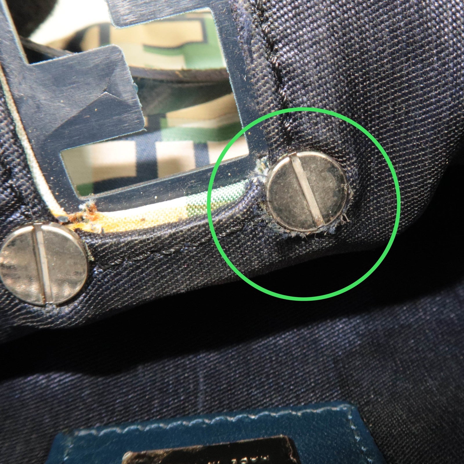 FENDI Zucca Tote Bag Nylon Leather Beige Green Navy