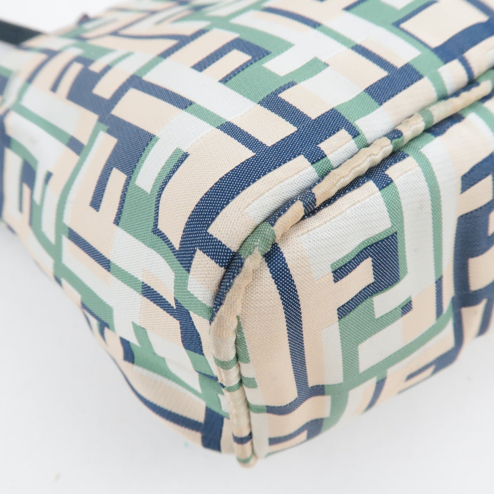 FENDI Zucca Tote Bag Nylon Leather Beige Green Navy