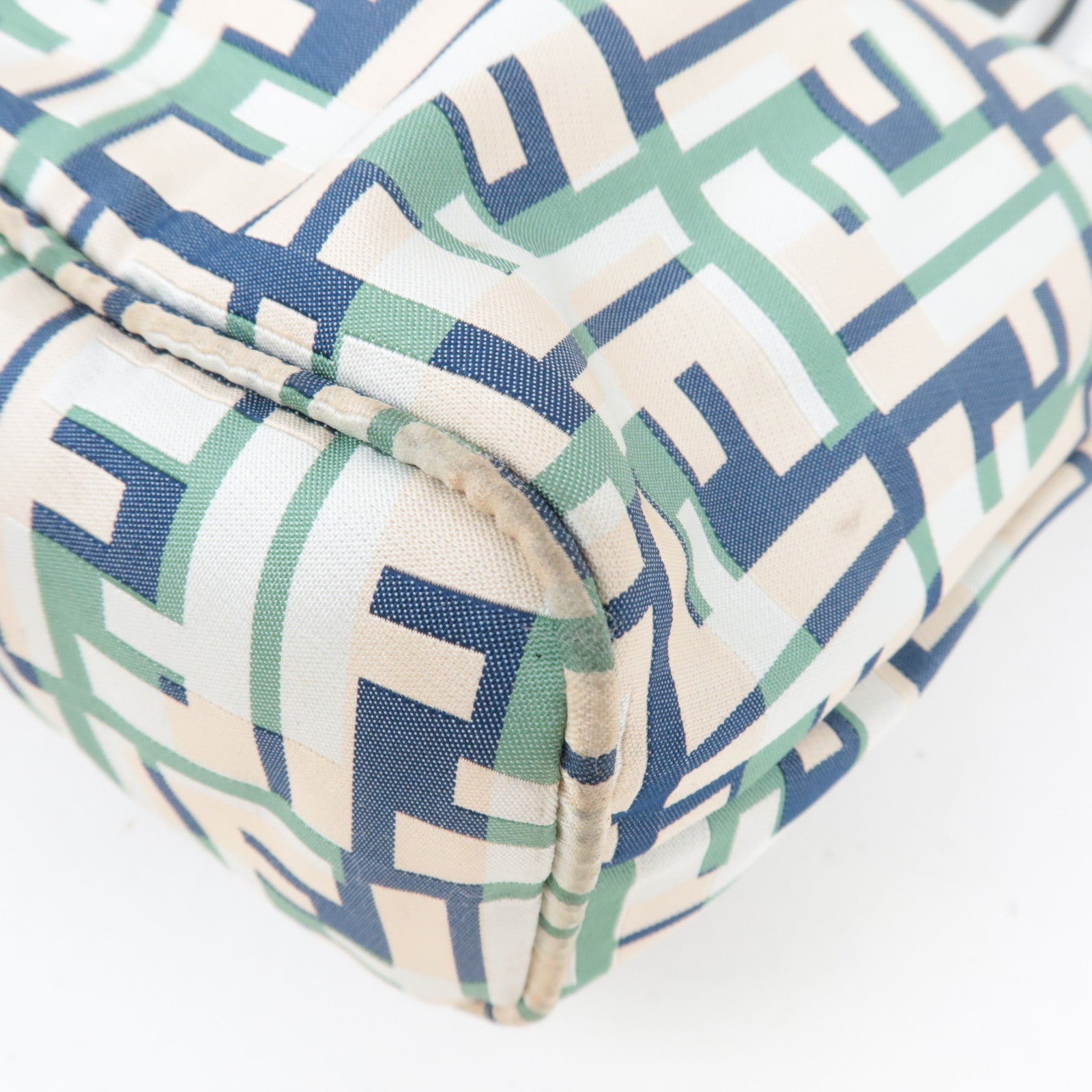 FENDI Zucca Tote Bag Nylon Leather Beige Green Navy