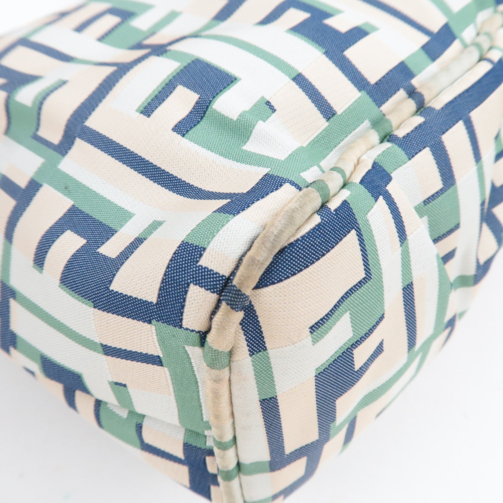 FENDI Zucca Tote Bag Nylon Leather Beige Green Navy