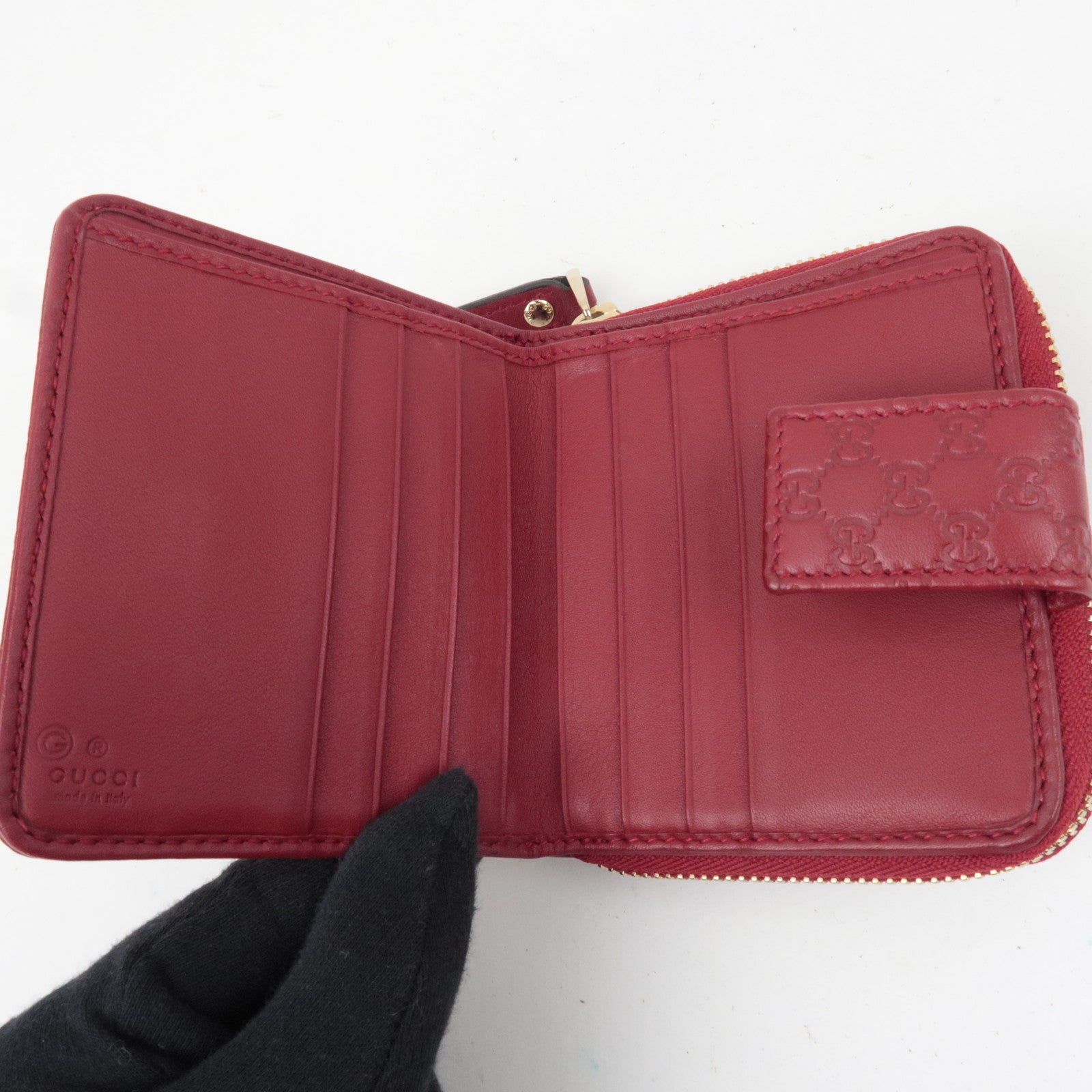 GUCCI Micro Guccissima Leather Zip-Around Wallet Red 449395