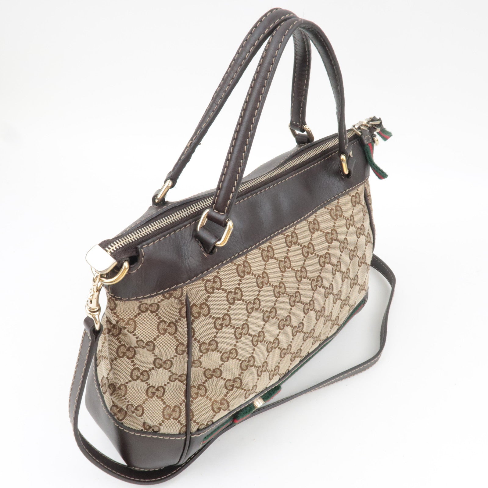 GUCCI Sherry 2Way Shoulder Bag GG Canvas Leather Beige 269894 *Strap