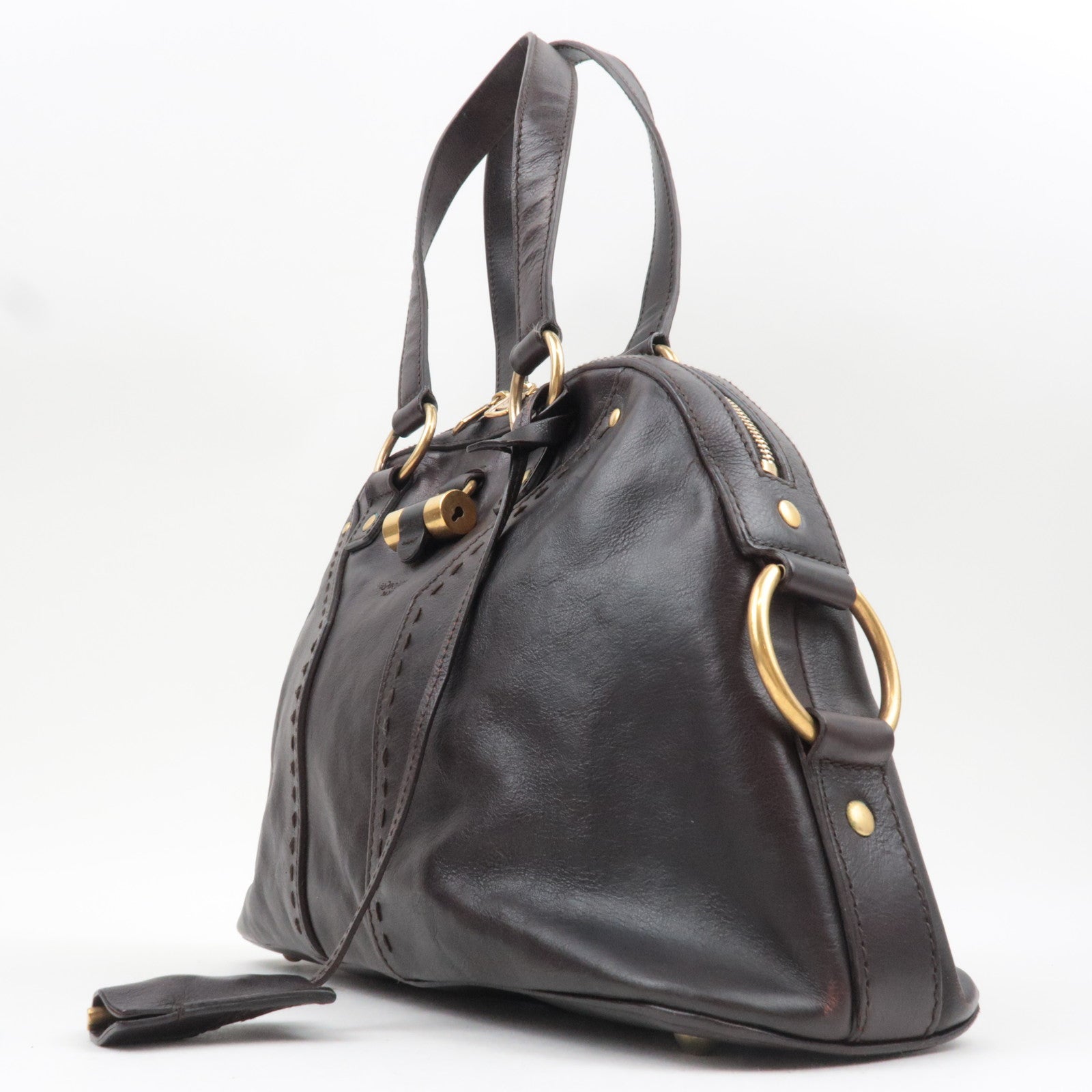 SAINT LAURENT YSL Muse Leather Shoulder Bag Brown *Key Lock, Clochette