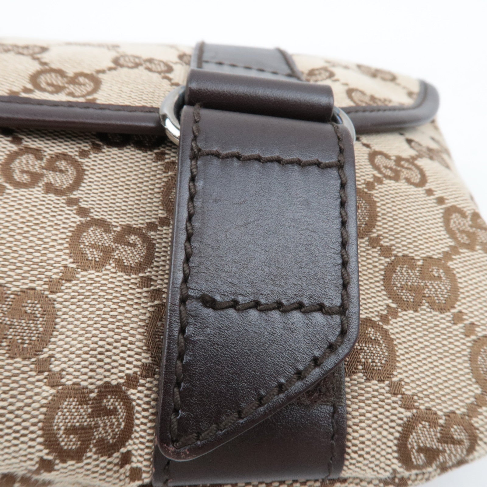 GUCCI GG Canvas Leather Body Bag Waist Pouch Beige Brown 145851 *Dust bag