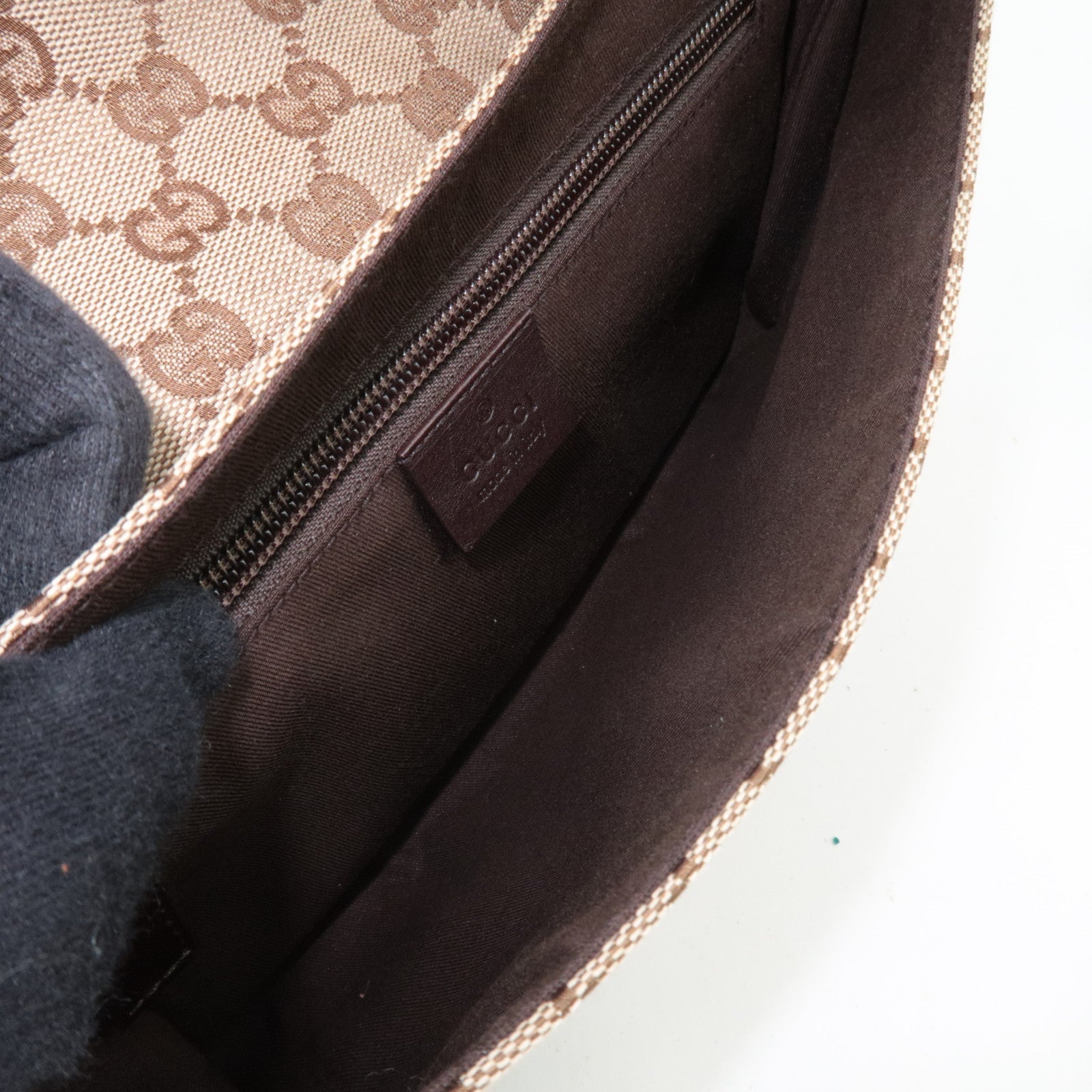 GUCCI GG Canvas Leather Body Bag Waist Pouch Beige Brown 145851 *Dust bag