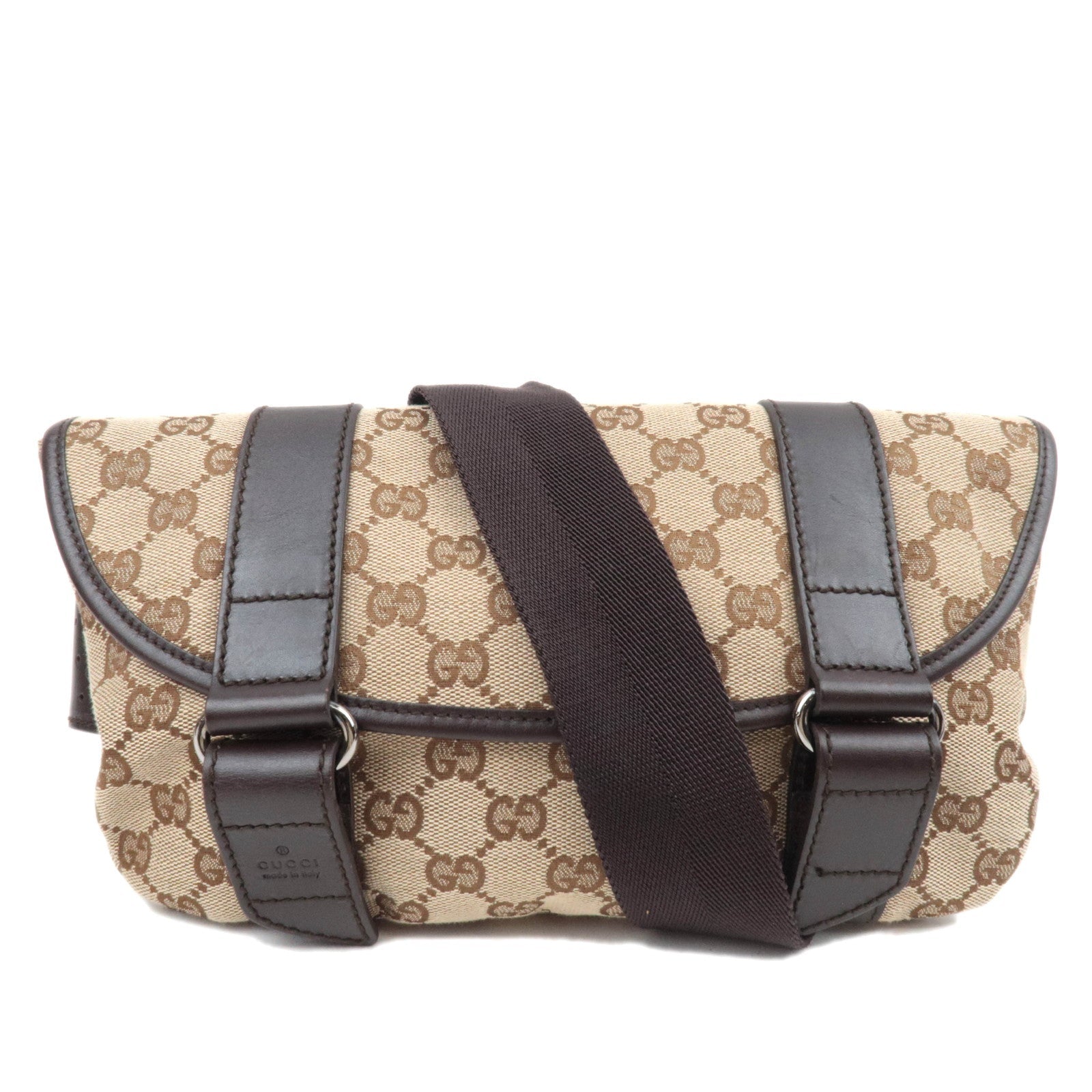 GUCCI GG Canvas Leather Body Bag Waist Pouch Beige Brown 145851 *Dust bag84662