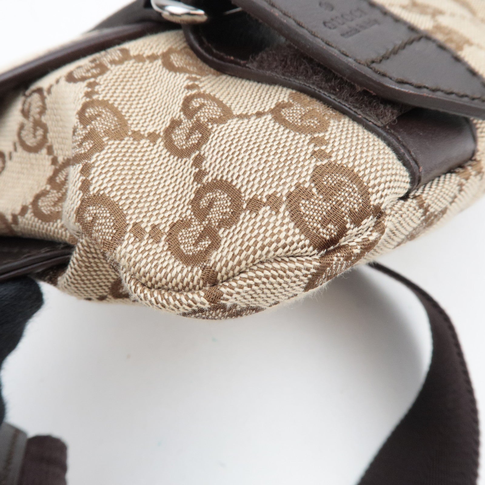 GUCCI GG Canvas Leather Body Bag Waist Pouch Beige Brown 145851 *Dust bag