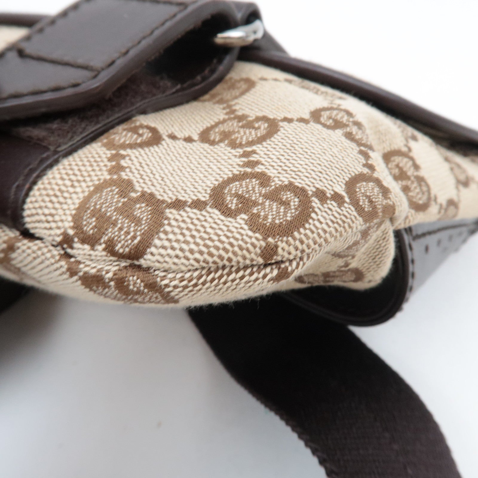 GUCCI GG Canvas Leather Body Bag Waist Pouch Beige Brown 145851 *Dust bag