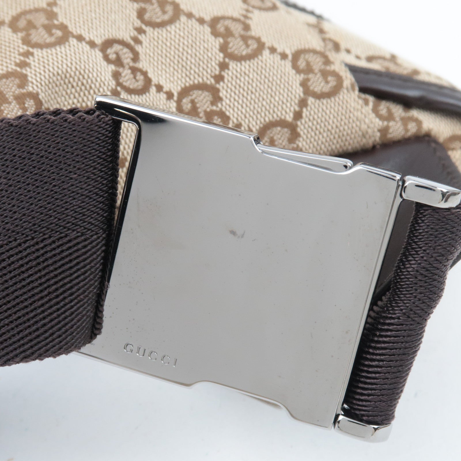 GUCCI GG Canvas Leather Body Bag Waist Pouch Beige Brown 145851 *Dust bag