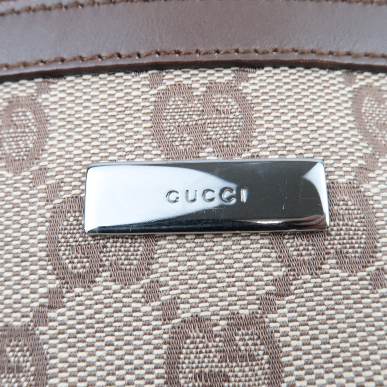 GUCCI GG Canvas Leather Shoulder Bag Beige Brown 001.4299