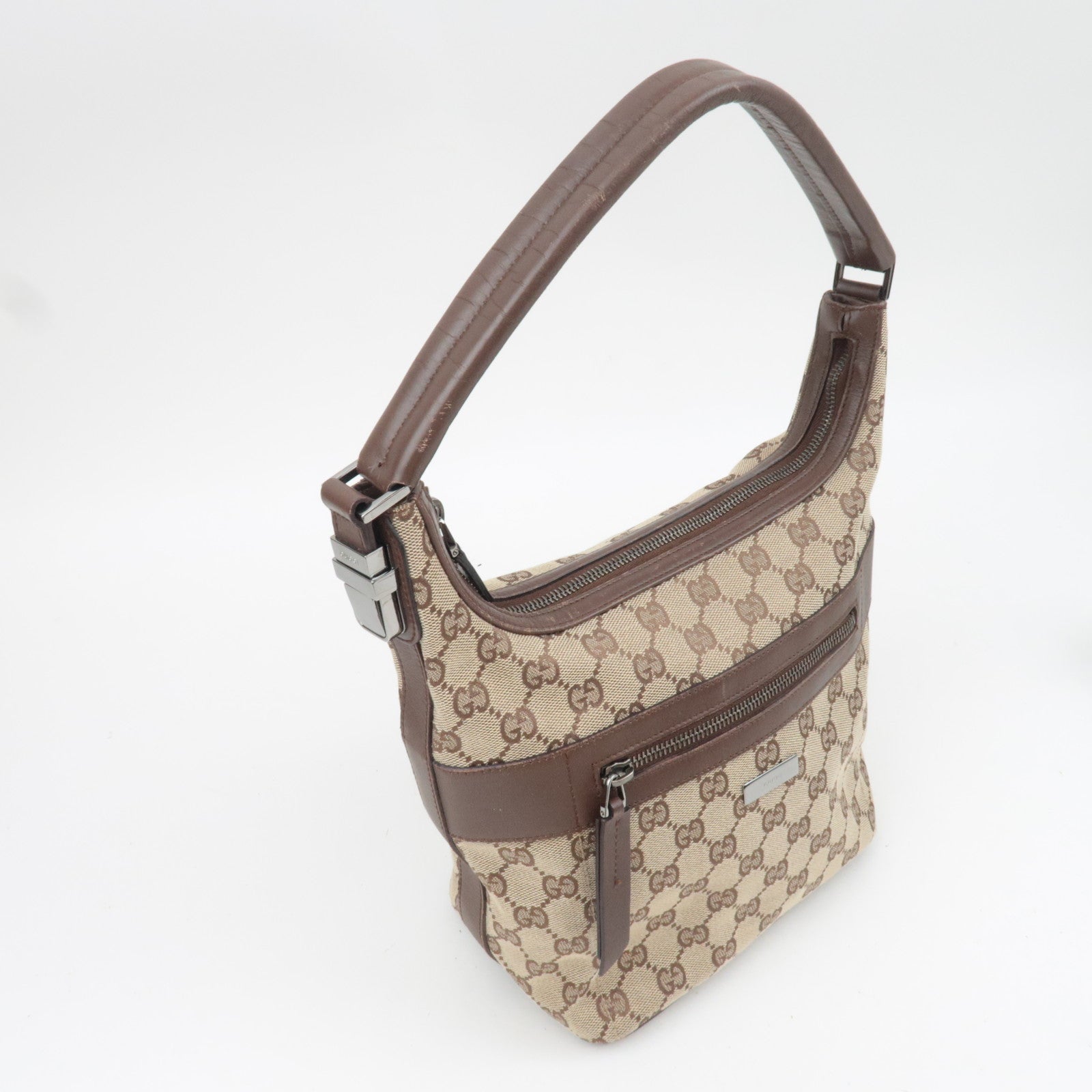 GUCCI GG Canvas Leather Shoulder Bag Beige Brown 001.4299