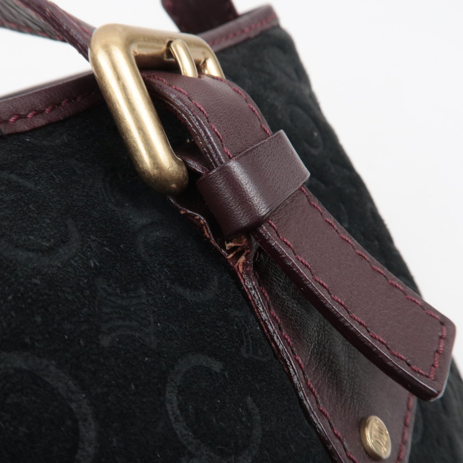 CELINE C Macadam Shoulder Bag Suede Leather Black Brown