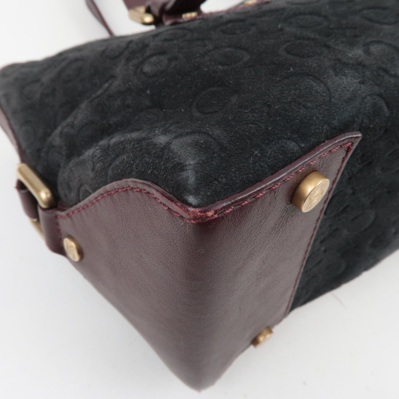 CELINE C Macadam Shoulder Bag Suede Leather Black Brown