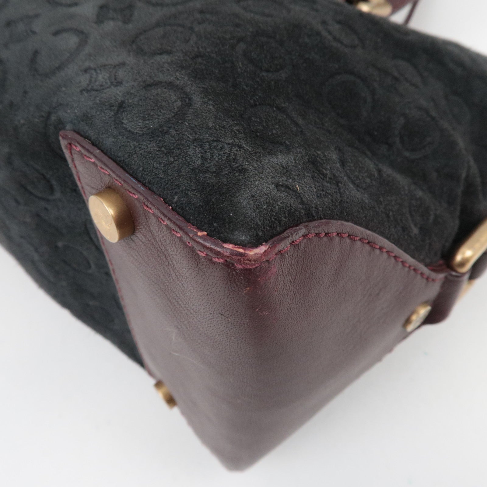 CELINE C Macadam Shoulder Bag Suede Leather Black Brown