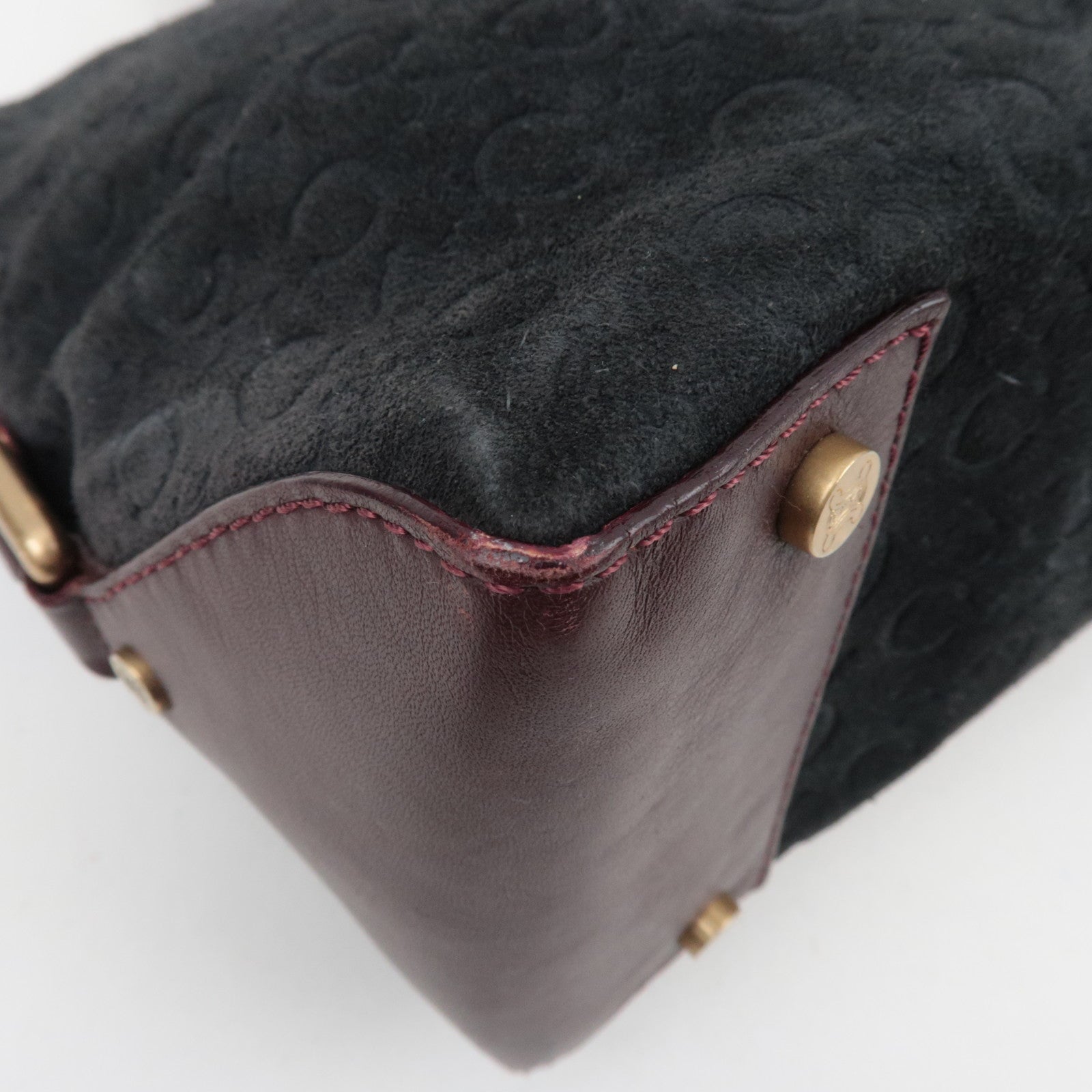 CELINE C Macadam Shoulder Bag Suede Leather Black Brown